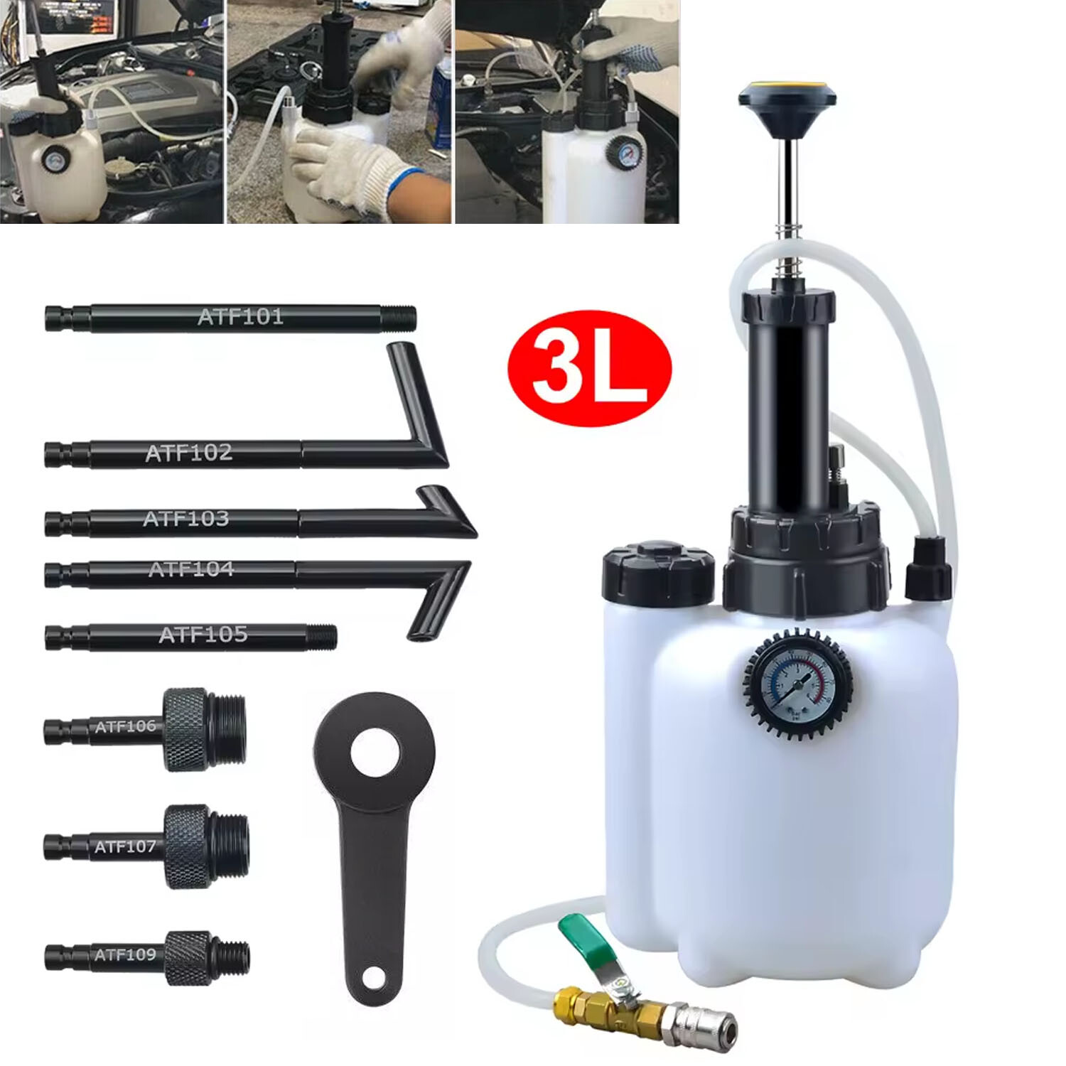 3L Transmission Oil Filling System Fluid Pump Manual Tool With 8pc ATF Adaptors