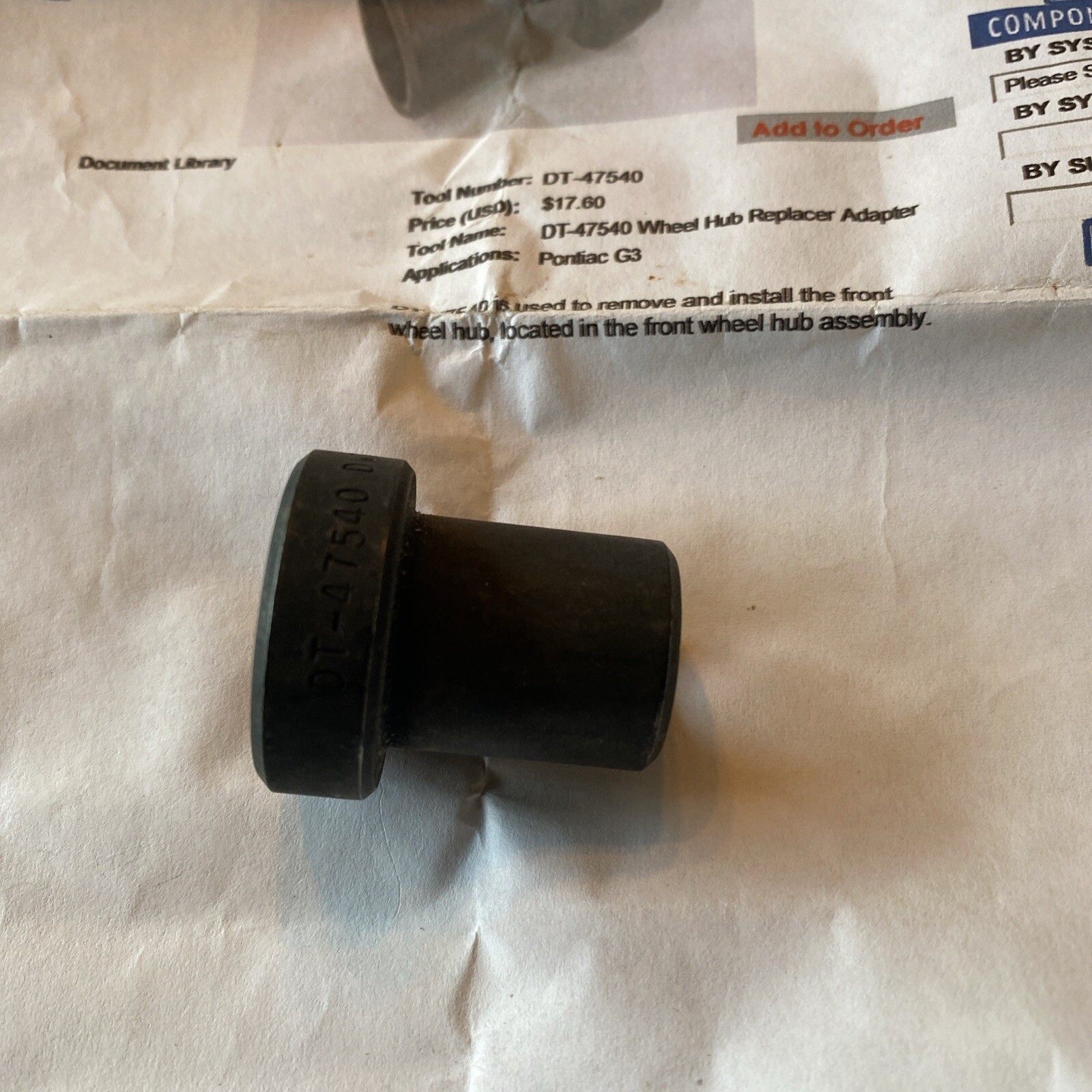 KENT MOORE TOOL DT-47540 WHEEL HUB REMOVER ADAPTER TOOL New