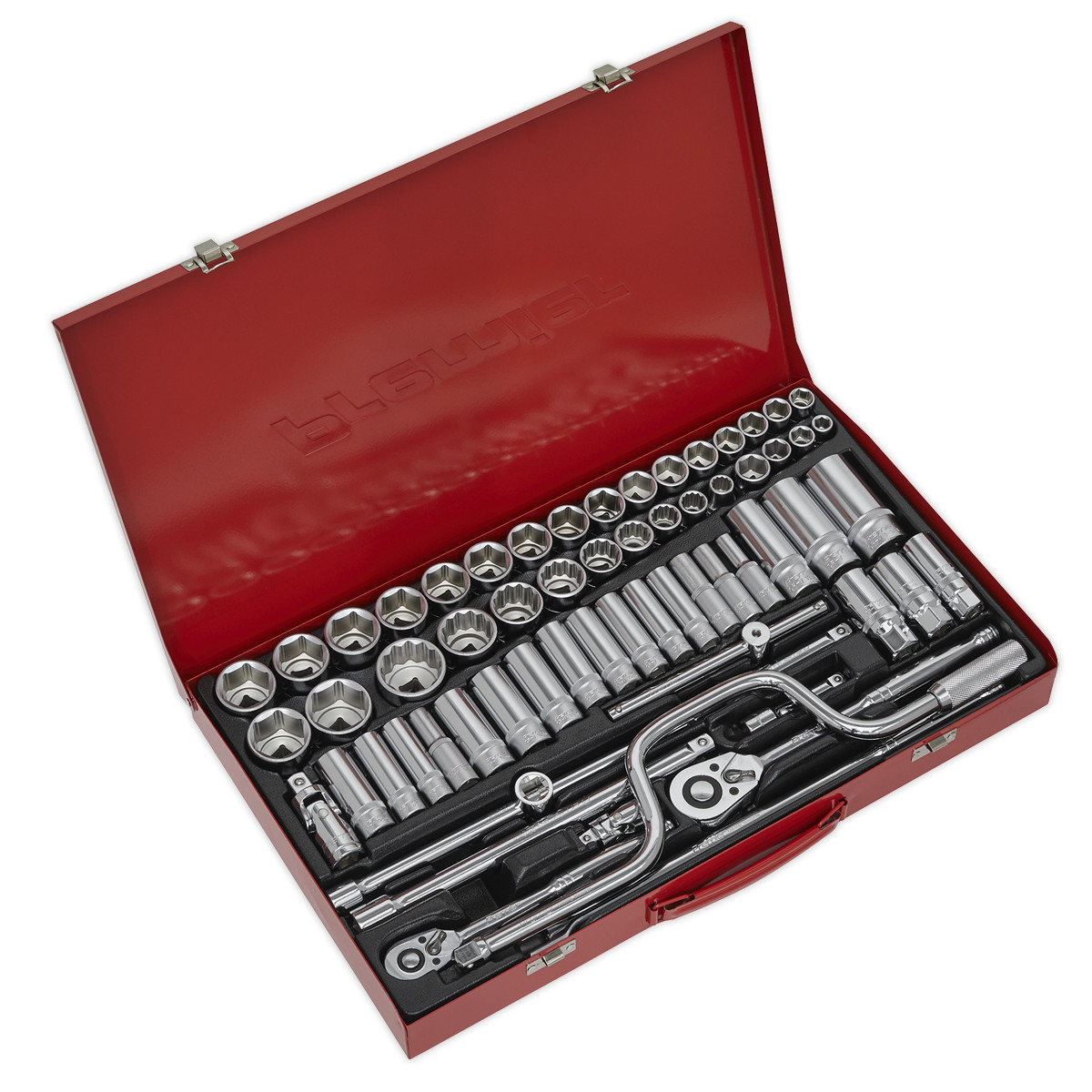 Sealey Socket Set 64pc 3/8″ 1/2″ Square Drive 6 Point WallDrive DuoMetric AK694