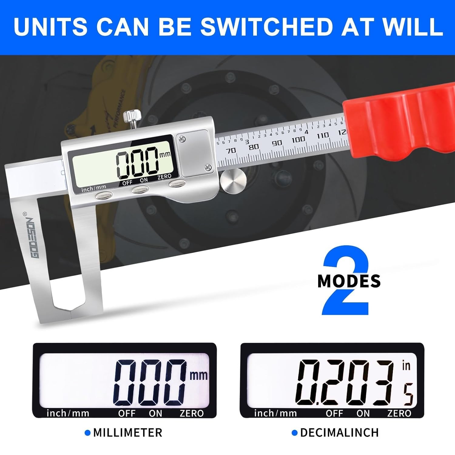 High Precision Digital Caliper for Disc Brake – Inch/Metric 0-6in Long, Portable