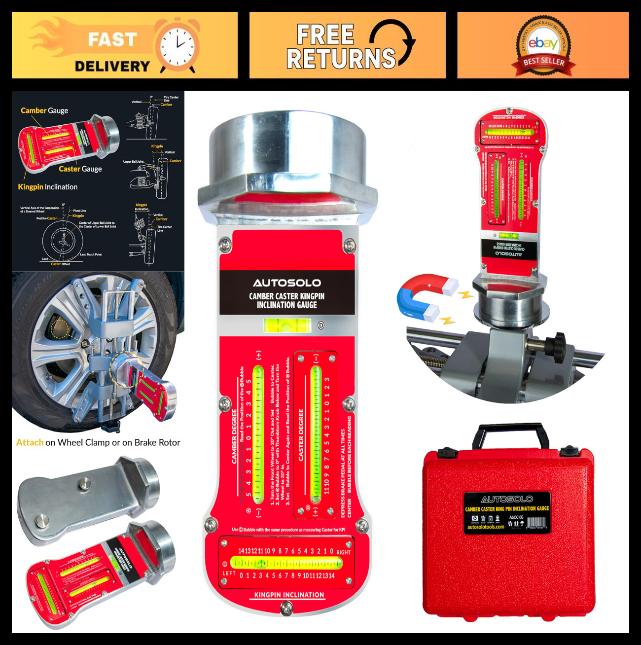 Magnetic Camber Caster Alignment Tool – Premium Wheel Alignment Gauge Kit for Ho