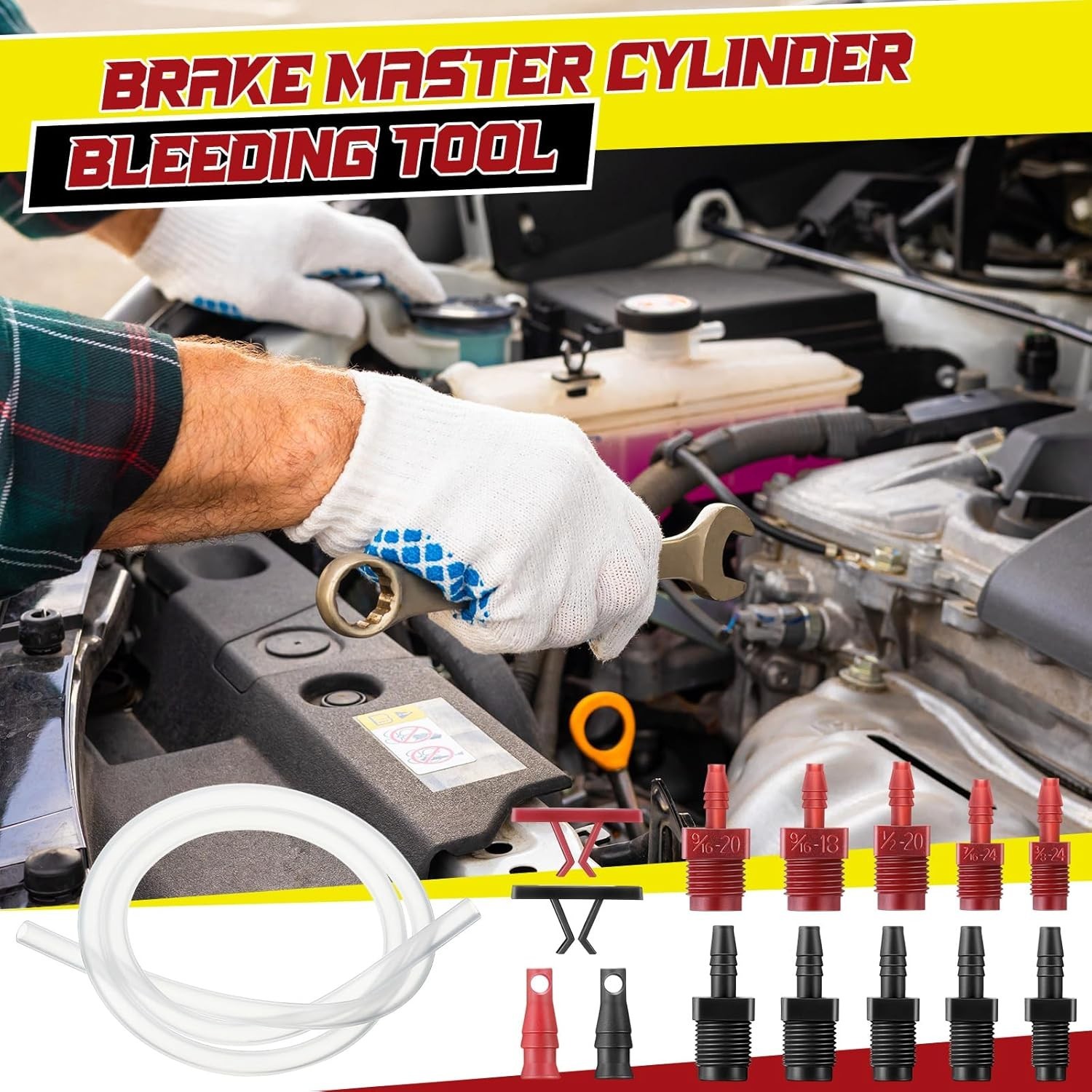Brake Master Cylinder Bleeder Kit with Clear Hoses Fittings 29 pcs