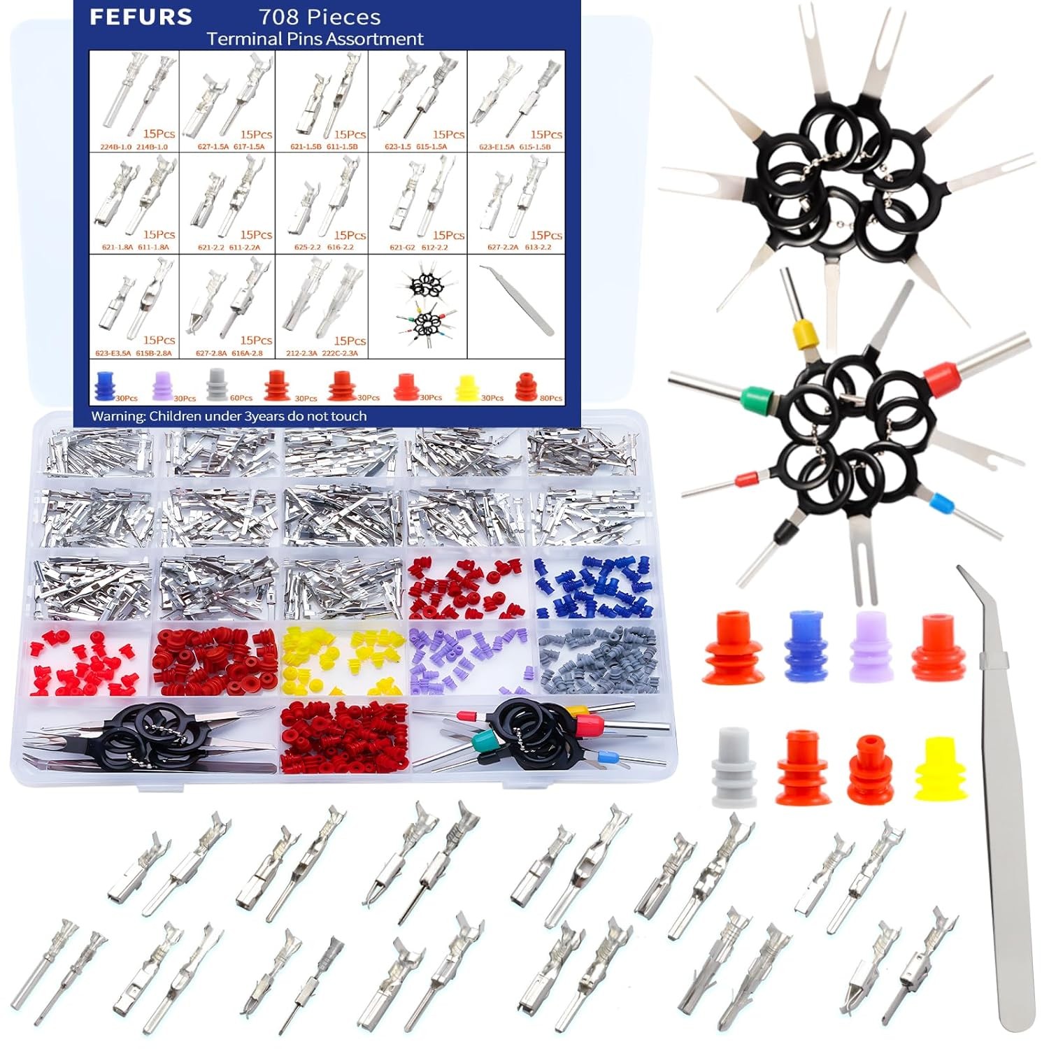 708PCS Car Electrical Wire Terminal Pins Connectors Kit multicolor