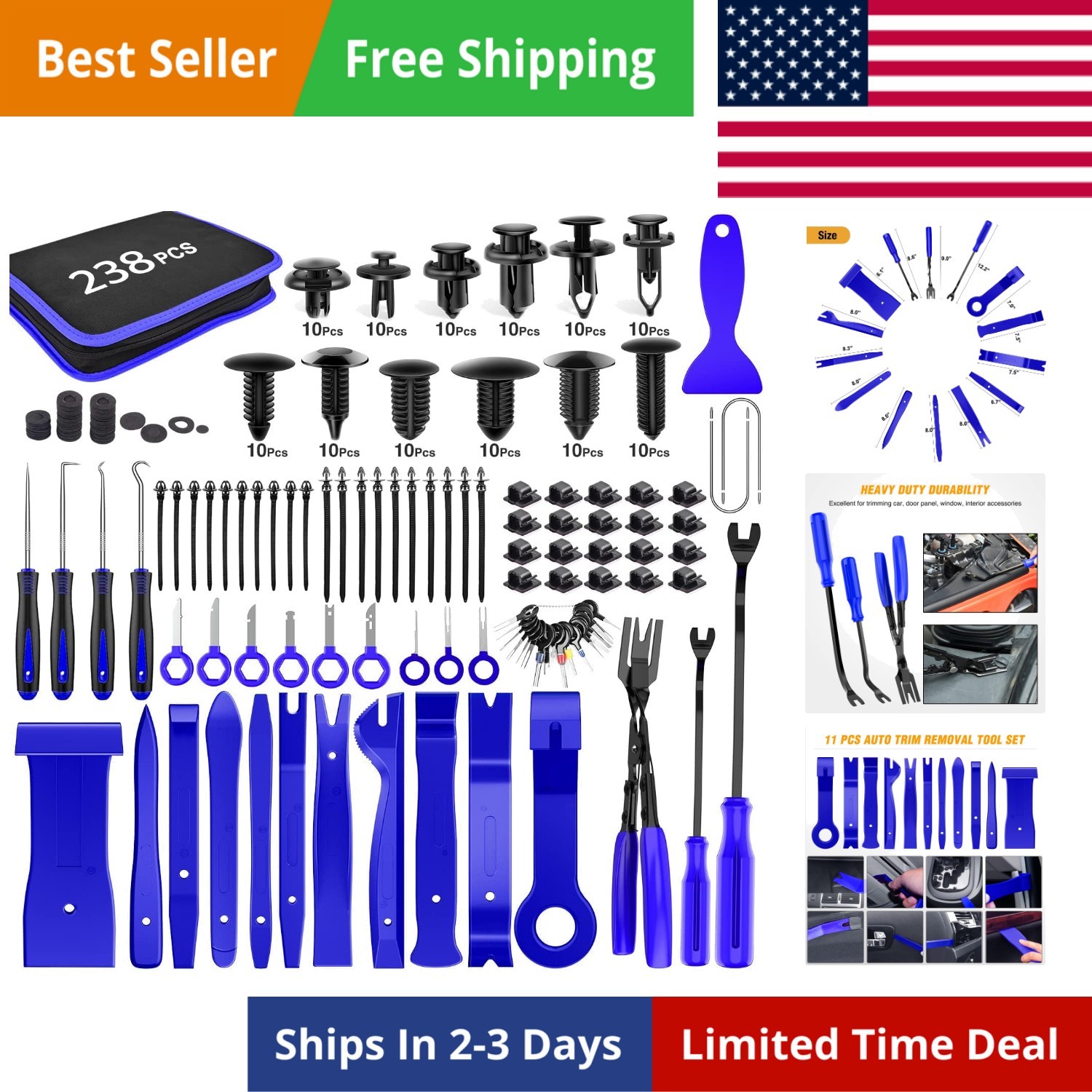 238Pcs Trim Removal Tool, Auto Push Pin Bumper Retainer Clip Set Fastener Ter…