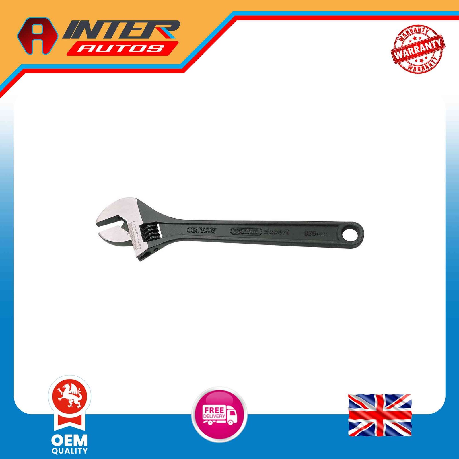 Draper Expert Crescent-Type Adjustable Wrench Phosphate Finish 375mm 45mm 52683