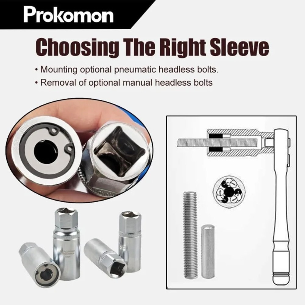 Socket Based Stud Extractor Set 4PC 1/4 Drive Broken Bolt Remover for Mechanics