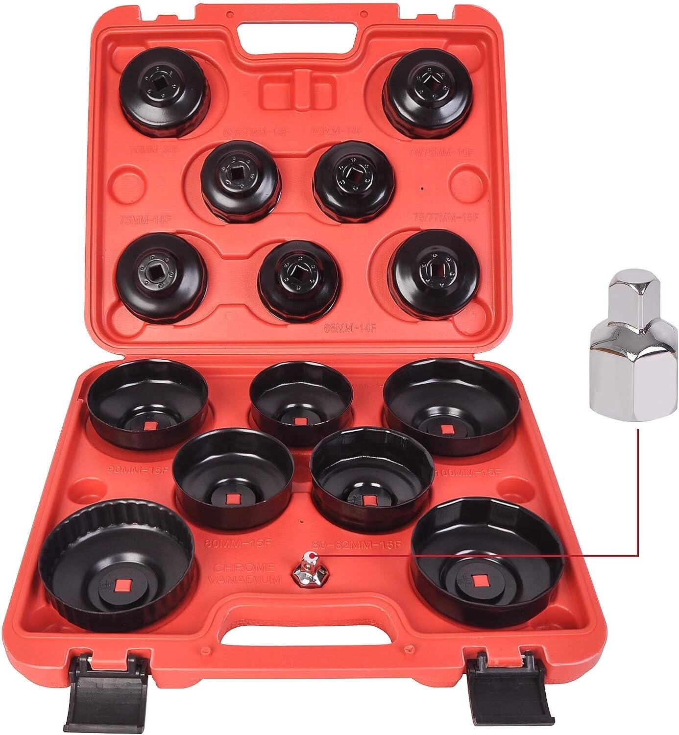 15Pcs Cup Type Oil Filter Cap Wrench Socket Removal Tool Set W/case 3/8″ Drive