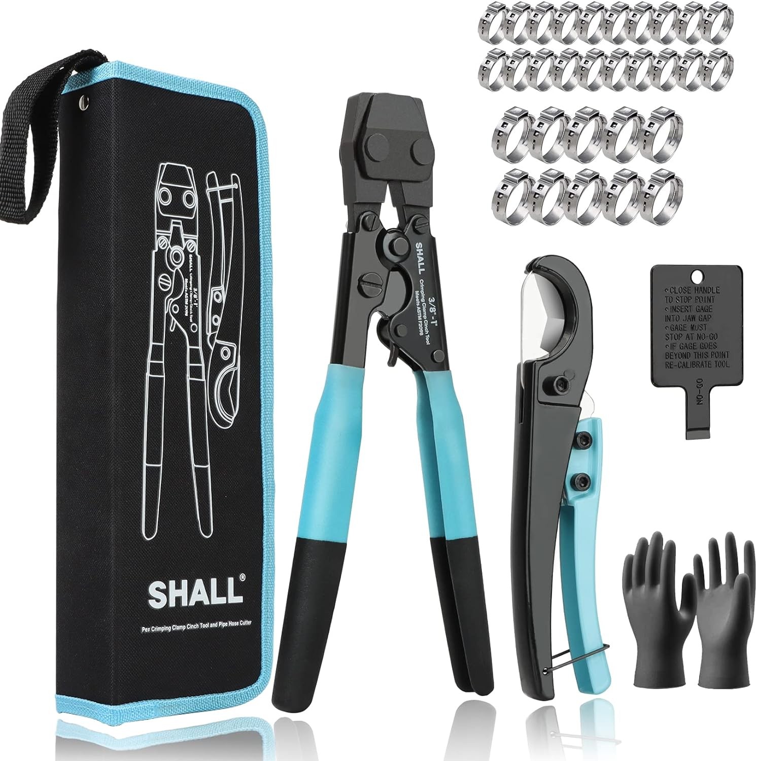 SHALL Pex Crimping Clamp Cinch Tool and Pipe Hose Cutter, Black, Turquoise