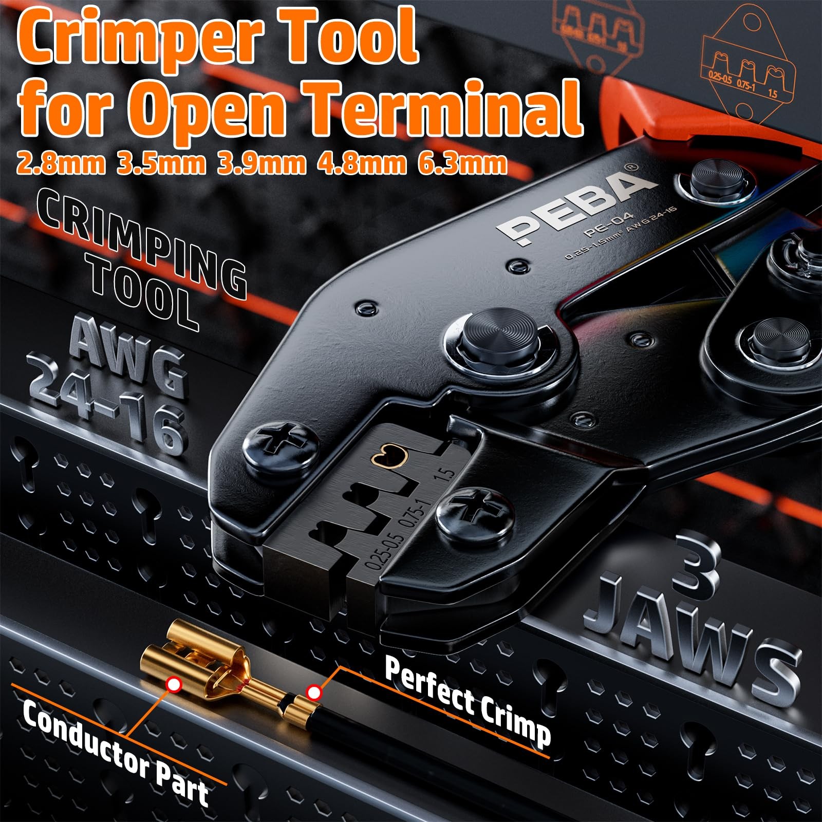 Open Barrel Crimping Tool Kit 20 Sizes Spade Connectors AWG 24-14 Auto Wiring