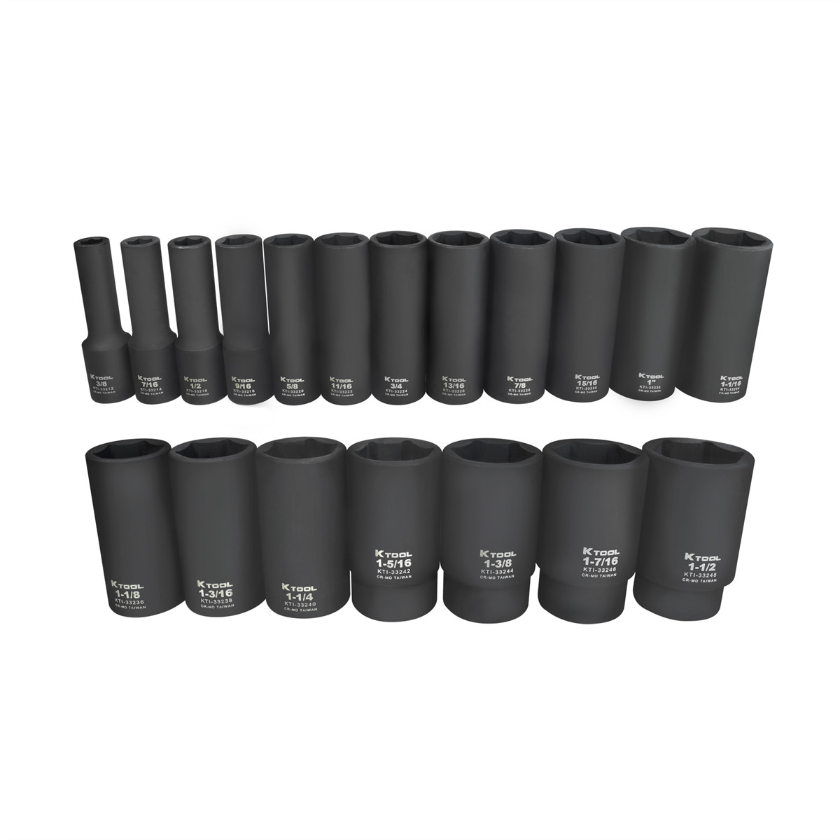 K-Tool 33202 1/2″ Drive SAE Deep Impact Socket Set 19pc, Heat Treated Steel