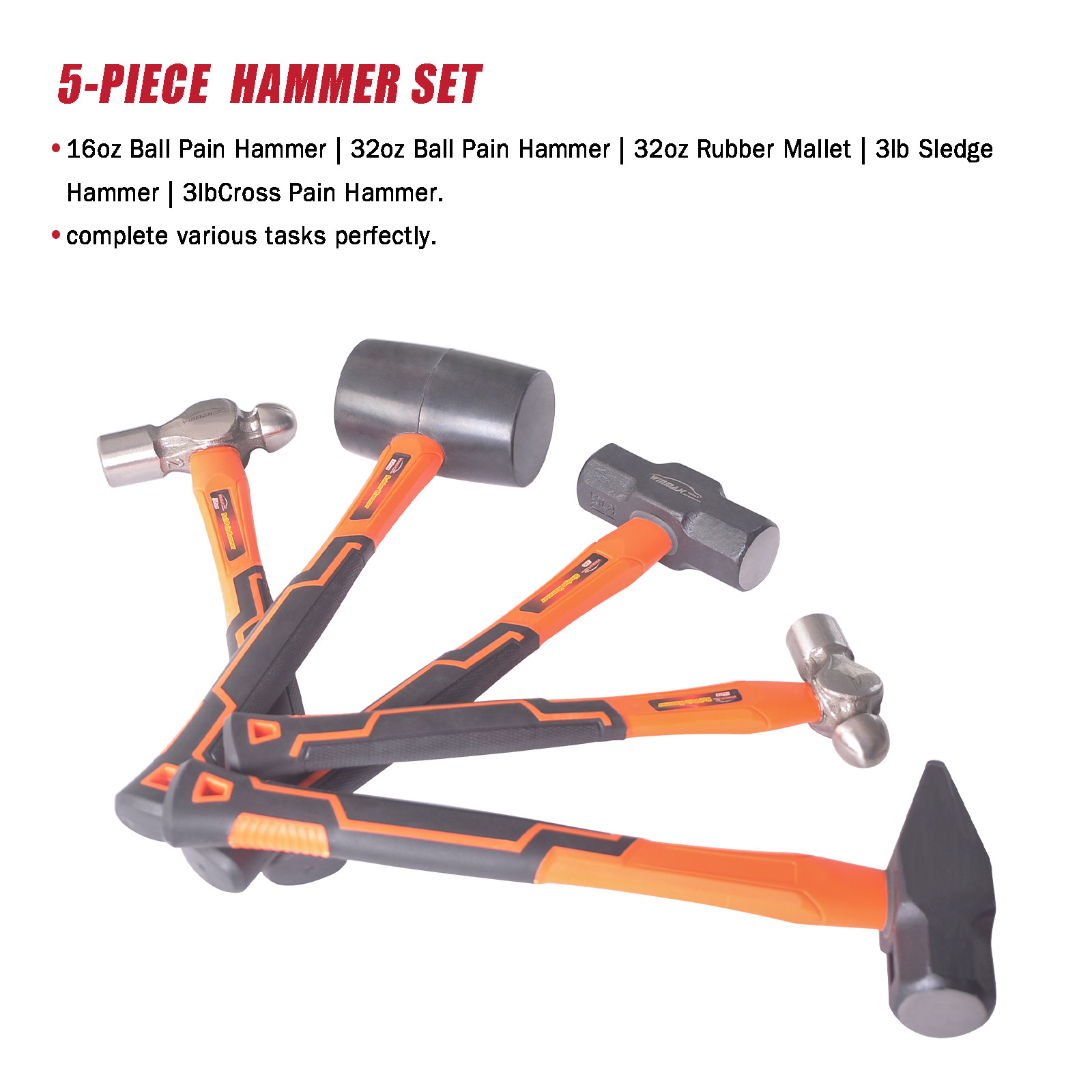 Hammer Set Blacksmith Propane Forge Hand Tool Shop Pro Garage Kit Pro Set 5pc