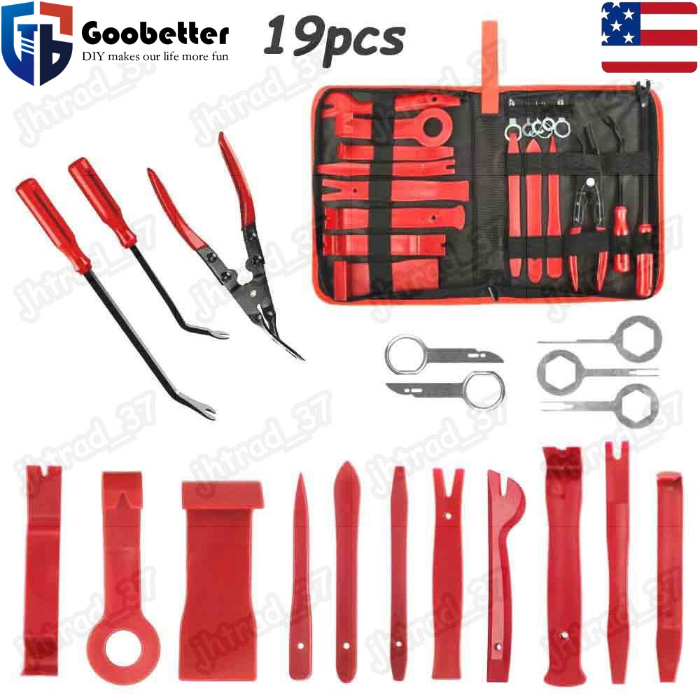 19Pcs Trim Removal Tool & Pry Tool Car Panel Dash Door Clip Pliers Fastener Kit