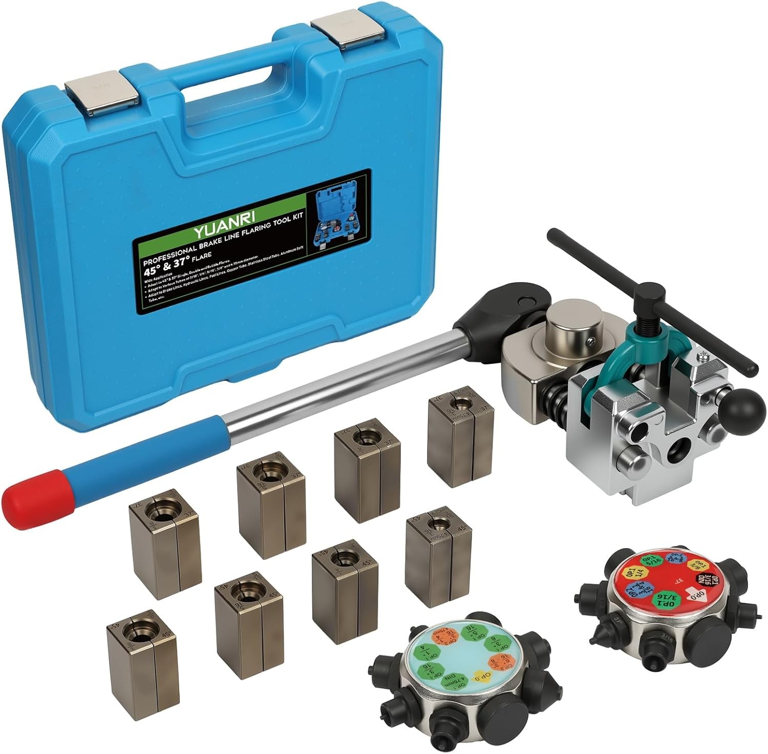 Brake Line Flaring Tool Kit, 45° & 37° Flaring Tool Set for 3/16″, 1/4″, 5/16″