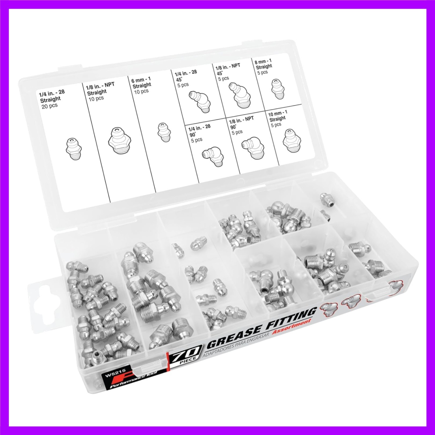 W5215 SAE/MET Grease Fitting Assortment – 70 Piece