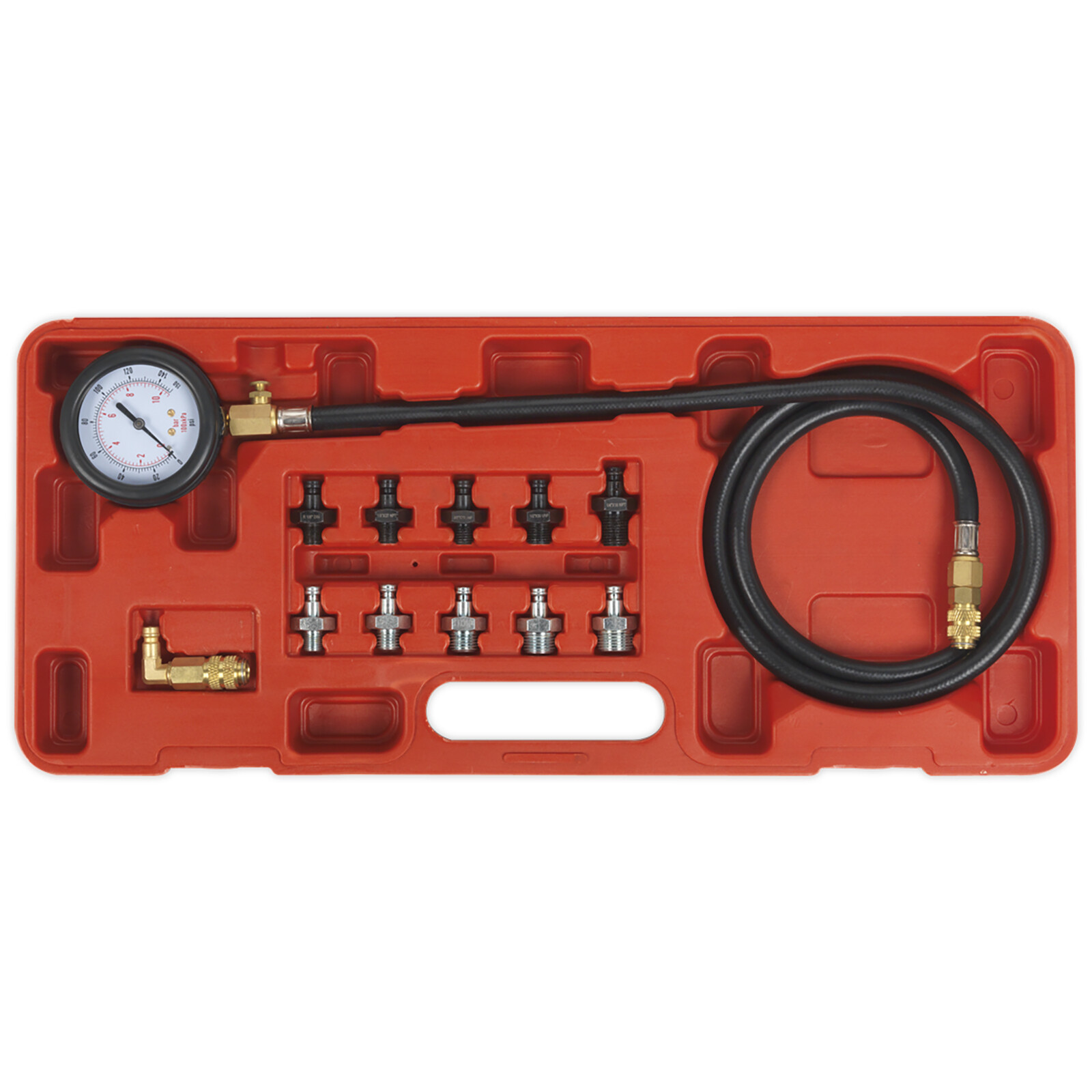 Sealey Oil Pressure Test Kit 12pc Pump Tester Set Gauge 1.3m Hose Low Oil