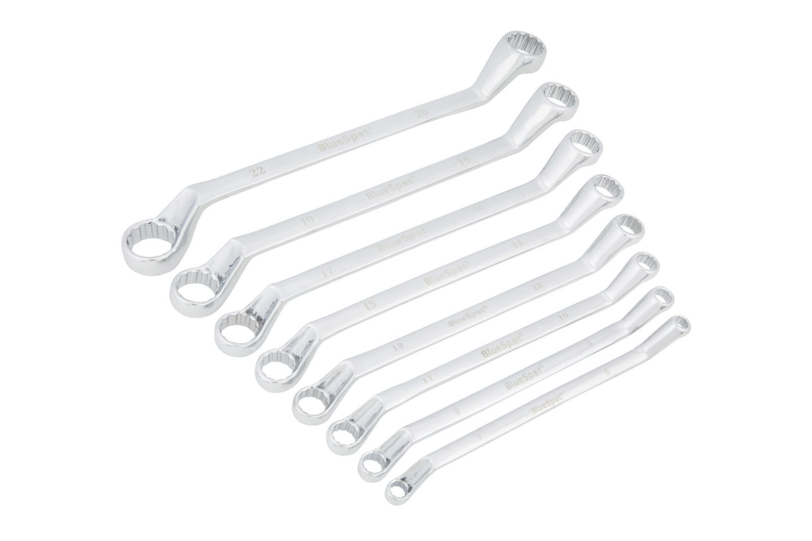 Blue Spot 8 Pce METRIC Deep Offset Ring Spanner Set 6mm-22mm In Storage Rack