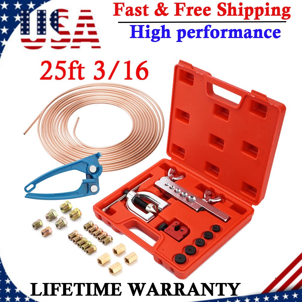25 FT 3/16 Copper Coated Brake Line Tube Bender Single Double Flaring Tool KIt