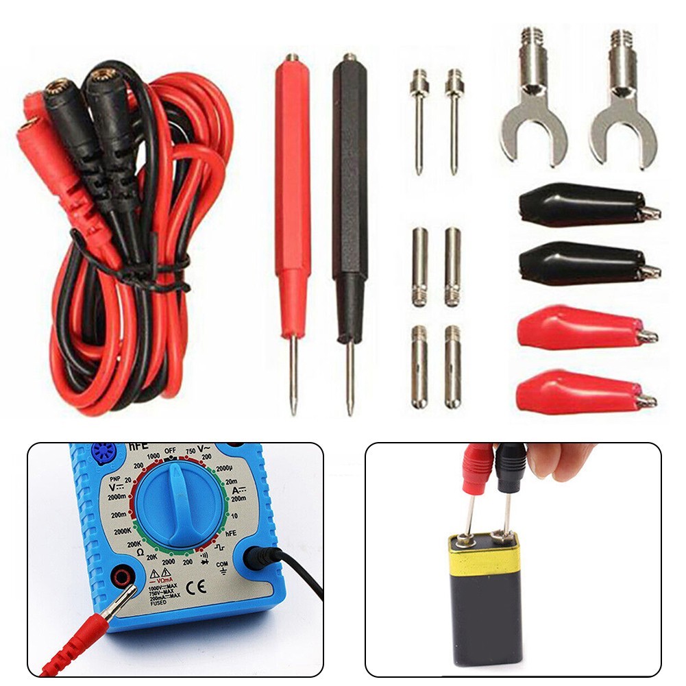 Efficient 16PCS Digital Multimeter Testing Leads with Clip Attachments