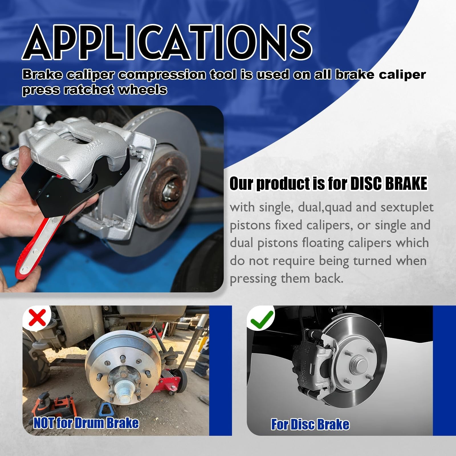 Brake Caliper Compression Tool with Extra 2Pcs Large Plates 1.57″-2.95″