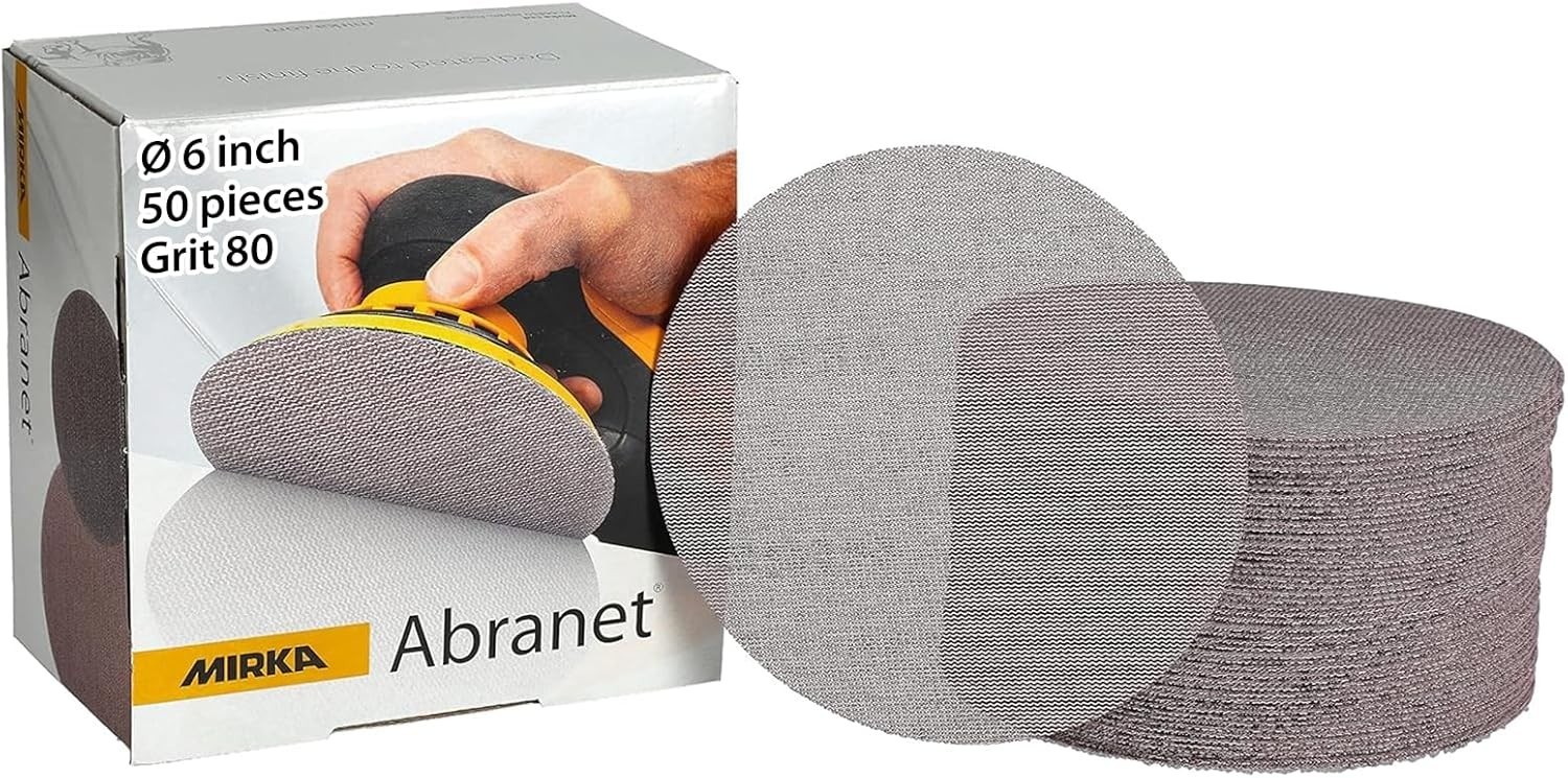 Mirka Abranet 6″ Hook & Loop Sanding Discs 80 Grit 50 Pack Mesh Abrasive