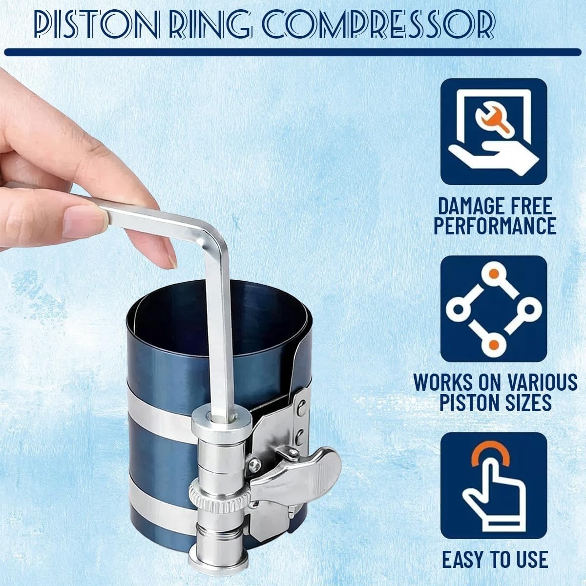 Piston Ring Compressor Tool, Adjustable 2.09″ to 6.89″, Caliper, 65Mn Steel