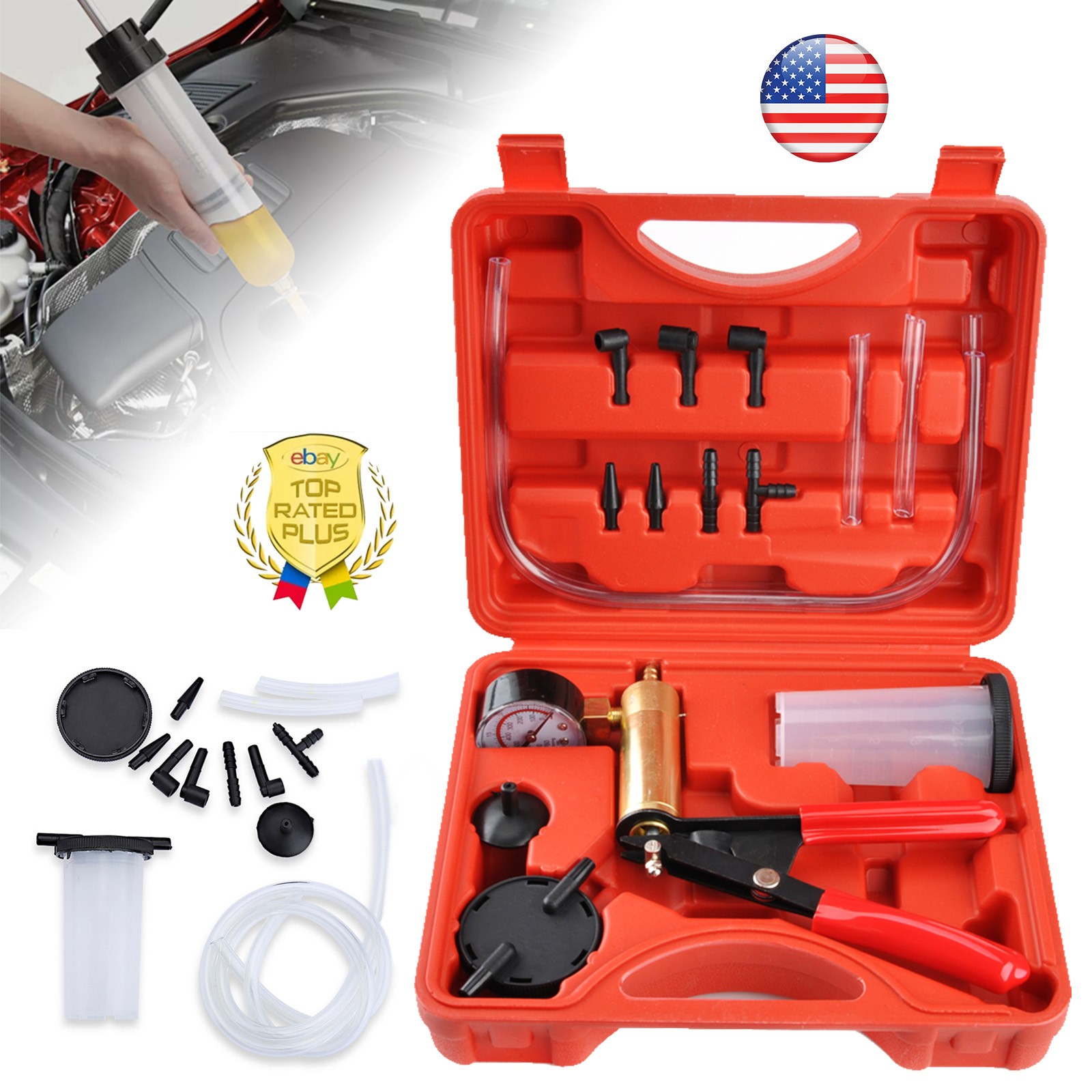 Hand Held Vacuum Pump Pressure Tester Car Brake Fluid Bleeder Bleeding Kit Tool