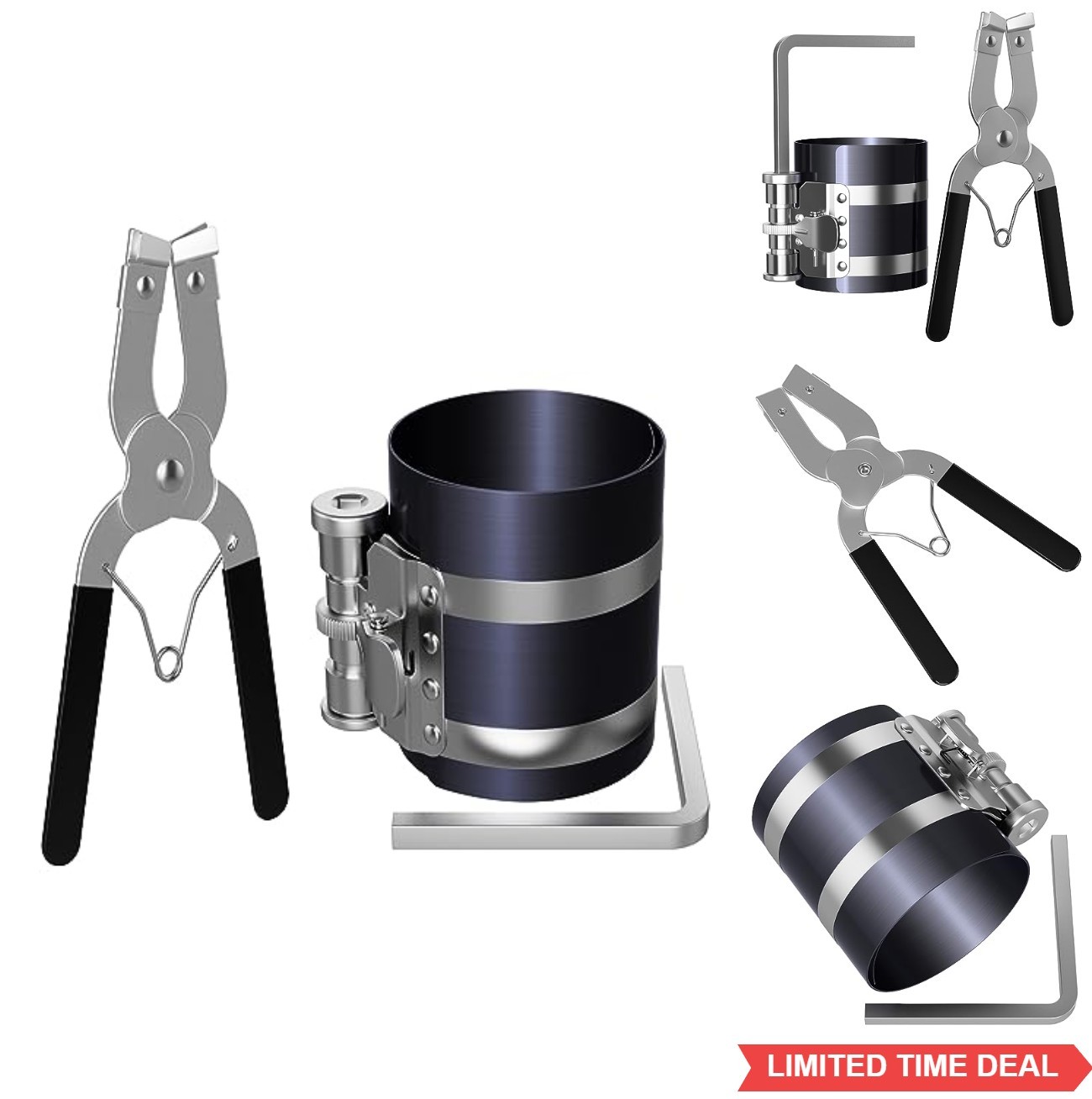Piston Ring Compressor Tool Kit 2-1/8 to 7 Inch 53-175mm with Plier Wrench