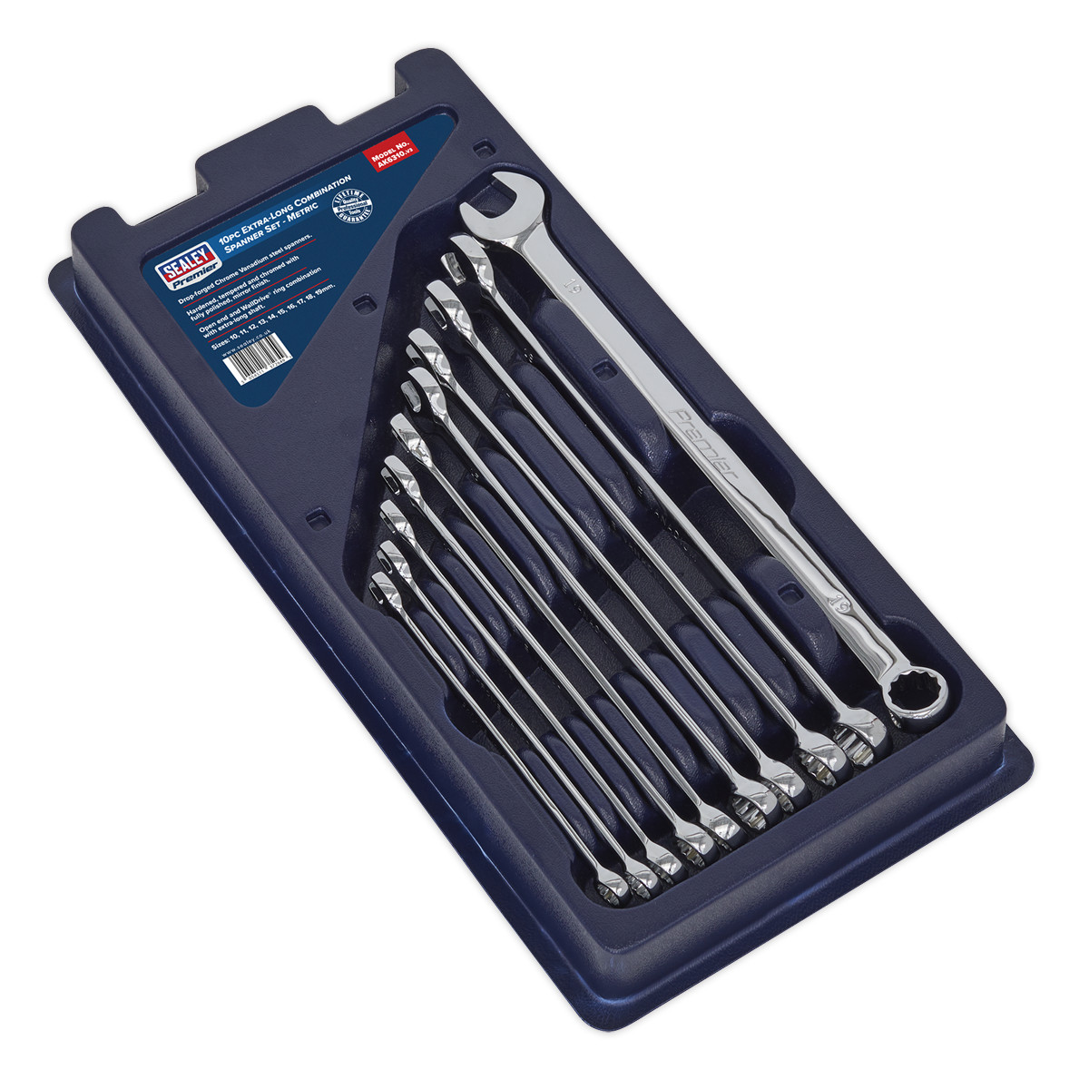 Sealey Combi Spanner Set 10 Pcs Extra-Long Metric Chrome Vanadium Steel AK6310