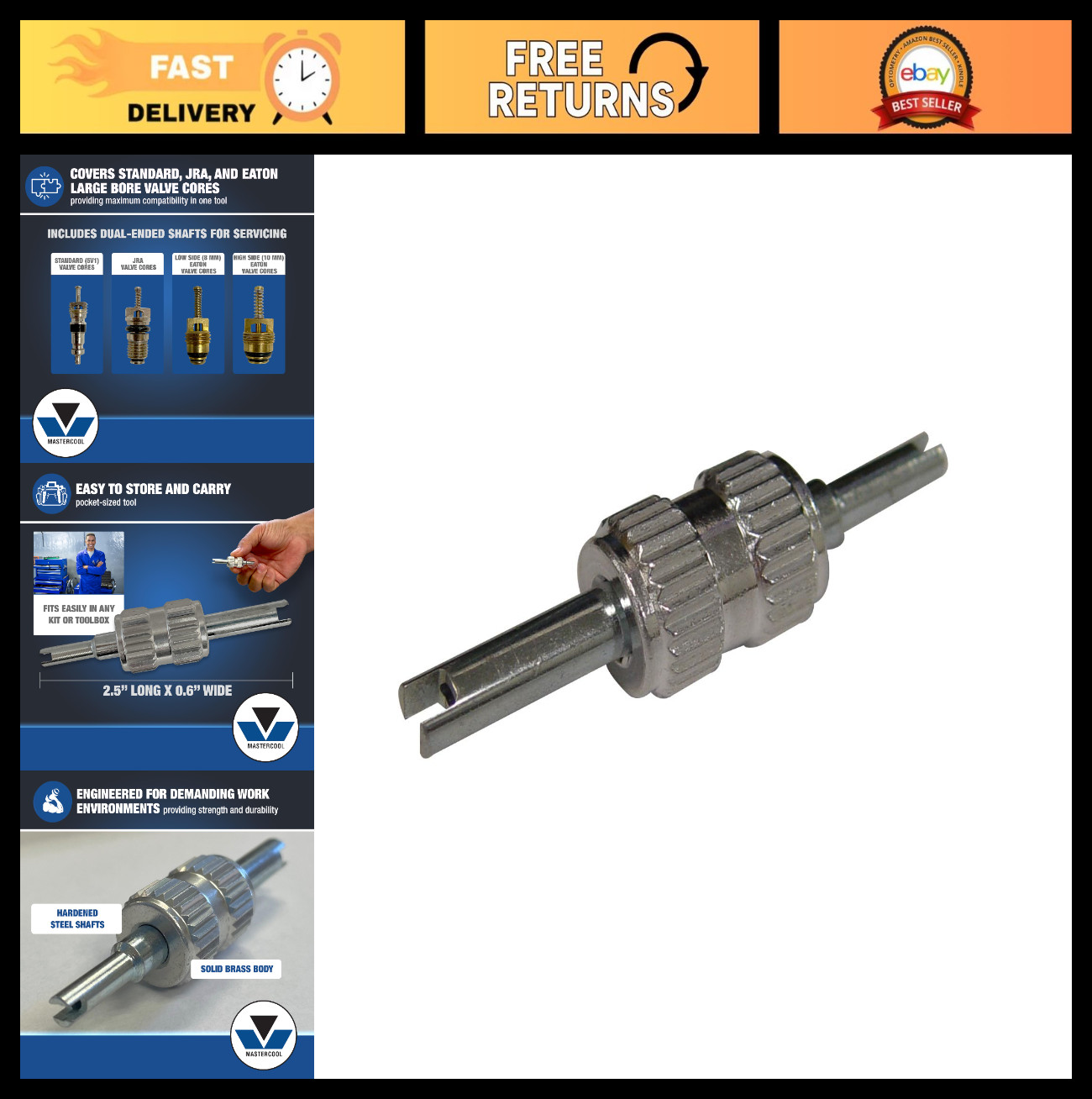 Double-Ended Valve Core Remover & Installer Tool for R12/R134a, JRA, Eaton