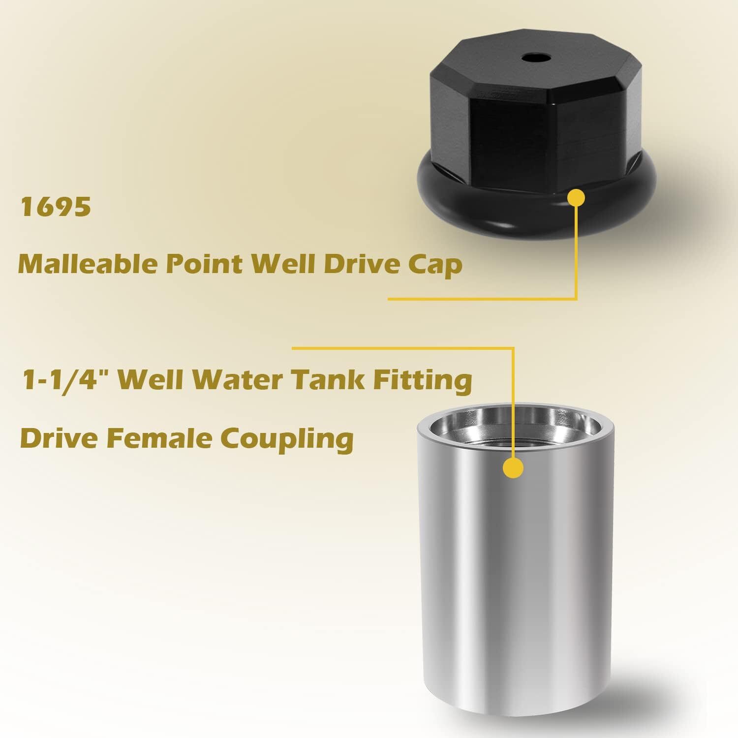 1-1/4″ Female Well Point Drive Coupling & 1695 Malleable Point Well Drive Cap