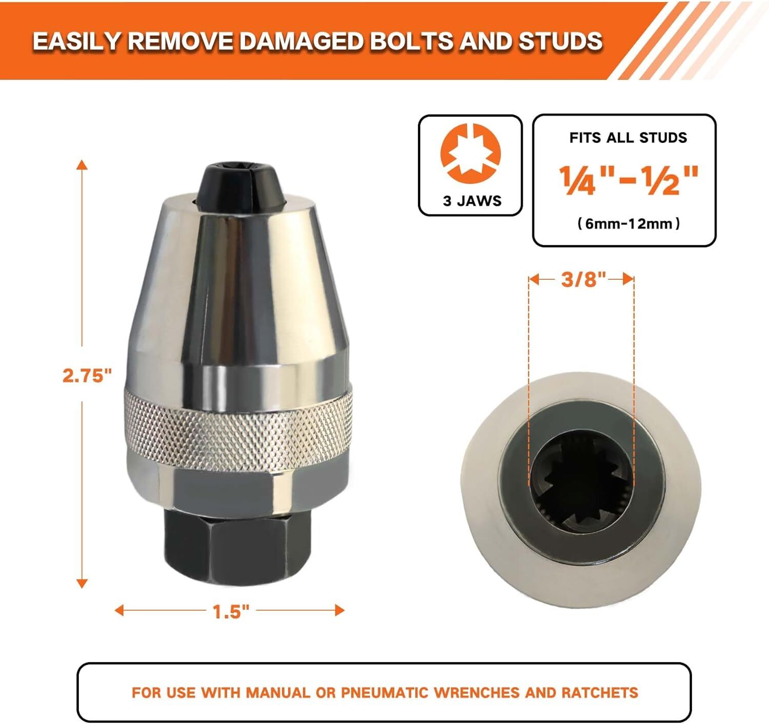 Broken Bolt Remover Stud Extractor Tool To Locks And Removes 1/4inch To 1/2inch