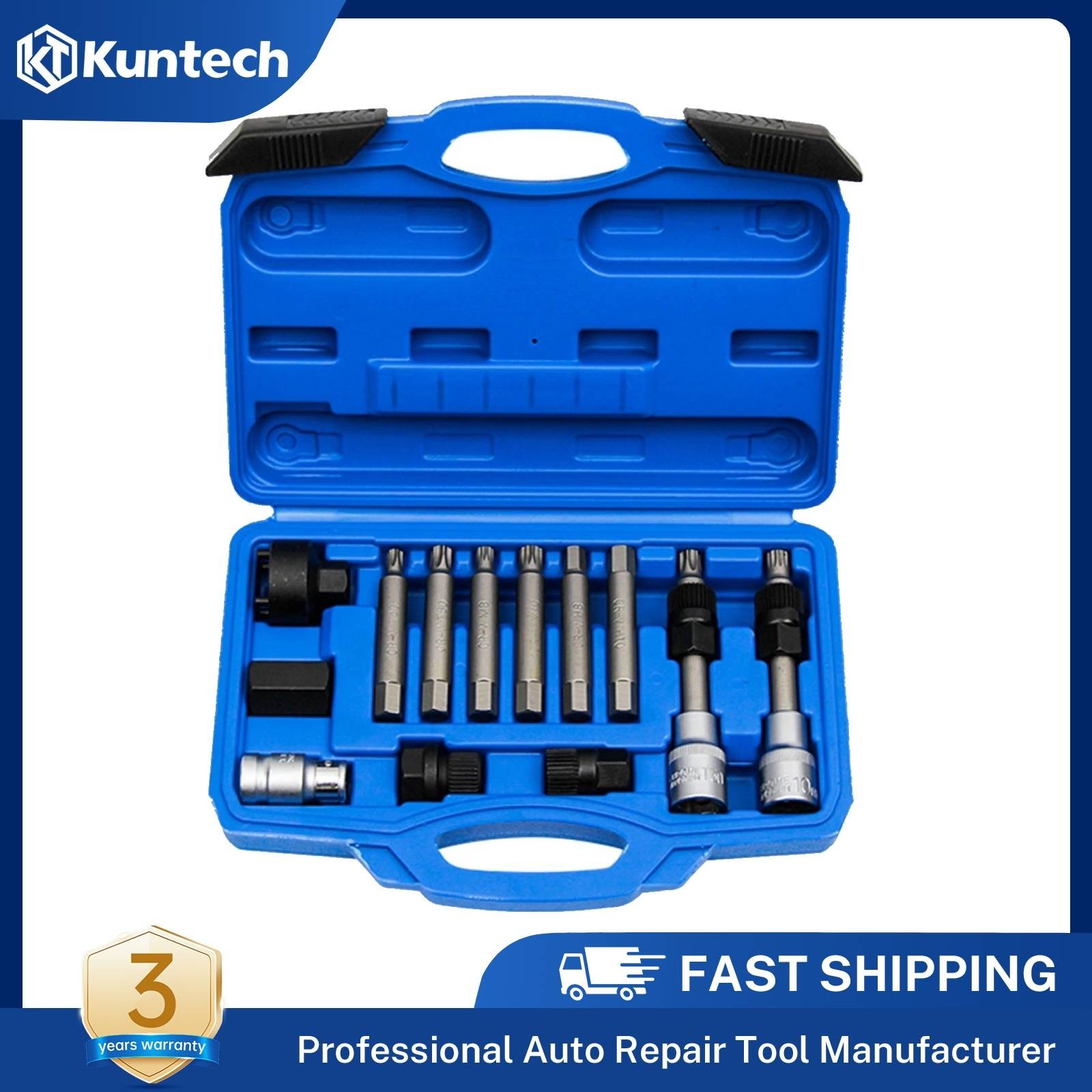 13x Alternator Freewheel Pulley Removal Socket Bit Set Garage Service Tool Kit