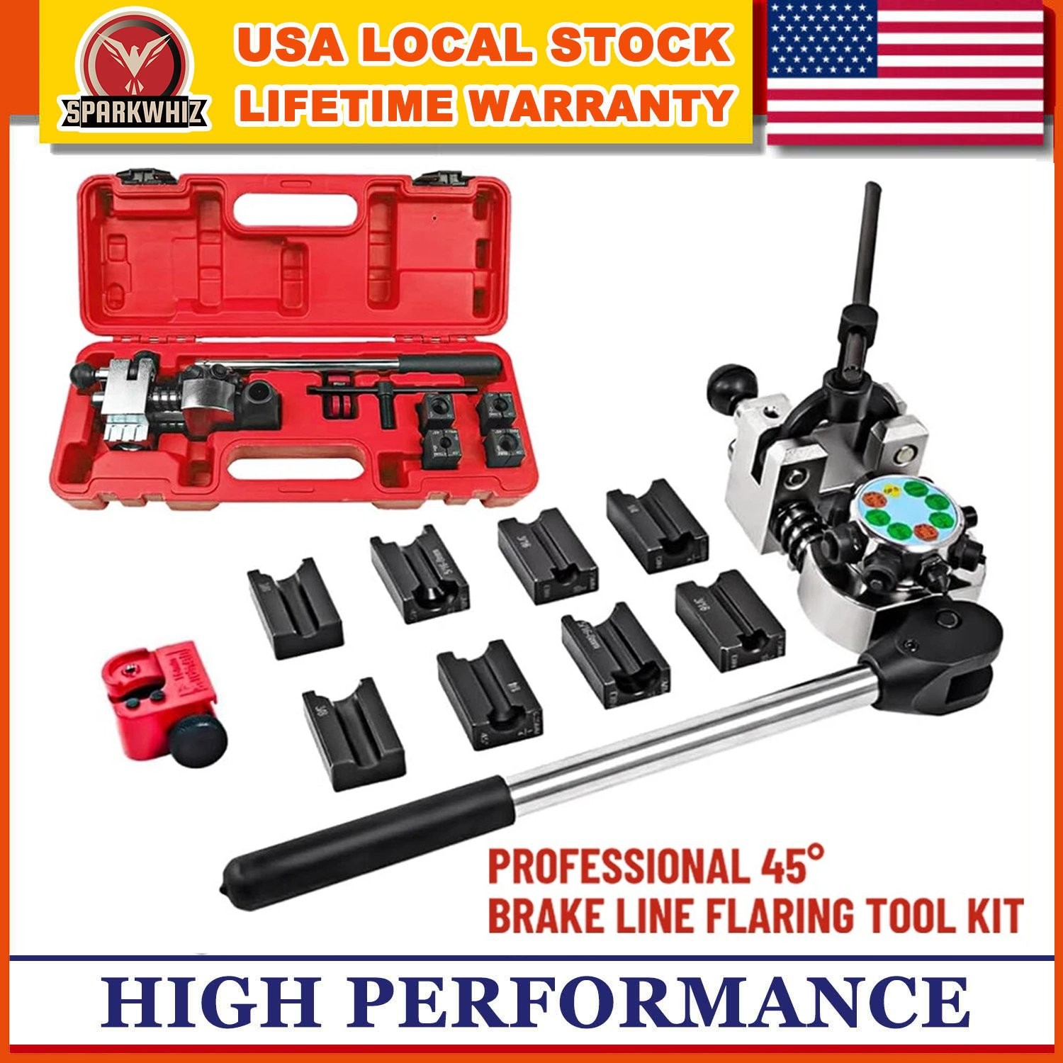 1 PACK 45° Brake Line Flaring Tool Repair Kit for 3/16″, 1/4″, 5/16″, 3/8″ Tube