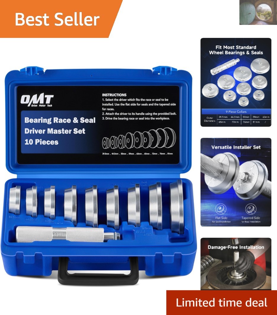 10pc Bearing Press Kit – Versatile Seal Driver Set with 9 Adapters for Mechanics