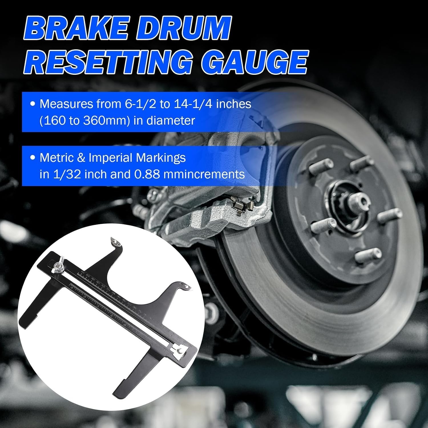 Brake Measuring Tool Brake Resetting Gauge 6-1/2 to 14-1/4 Inches
