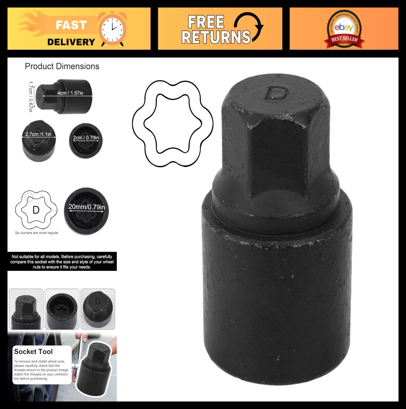 Anti-Theft Wheel Locking Nut Removal Tool – Special Steel Lug Nut Key & Socket R