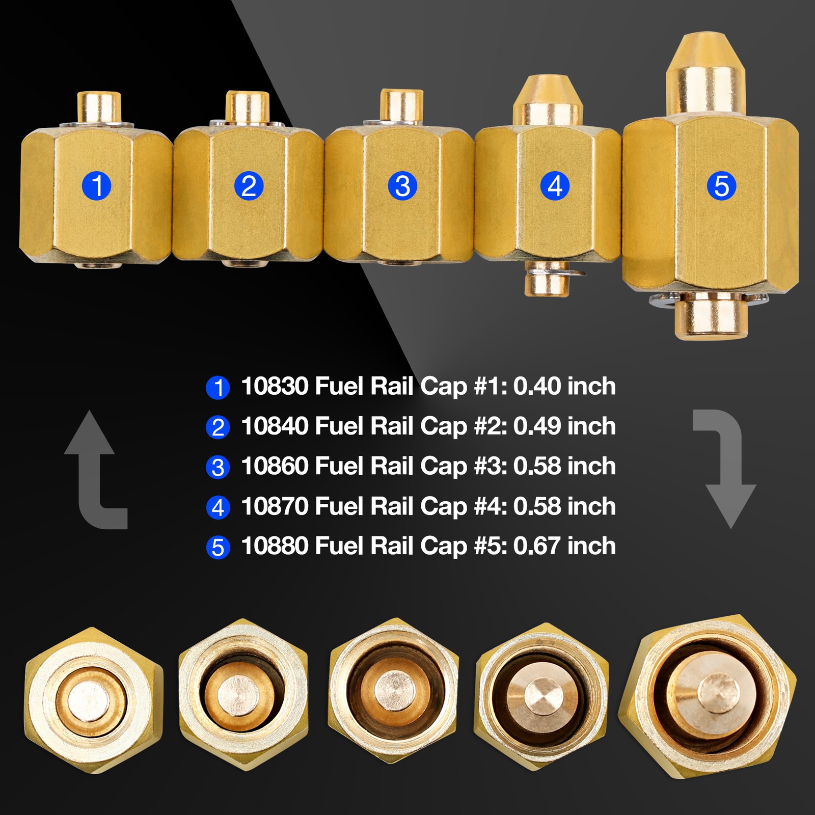 Injector Rail Fuel Line Cap Set – 5 Pcs Rail Fuel Injector Block-off Cap 10810