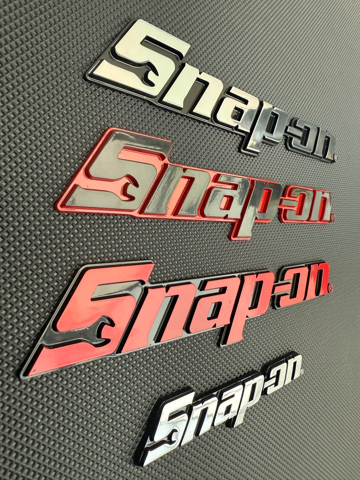 New Snap On LOGO 8” BLACK METAL Toolbox Roll Cab Badge Logo Emblem Sticker Decal