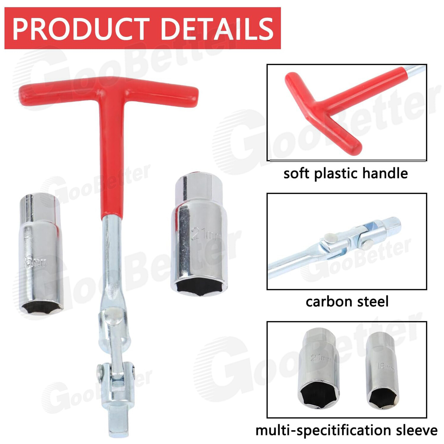 3PCS Spark Plug Removal Tool 16 21mm T-Handle Flexible Spanner Socket Wrench Set
