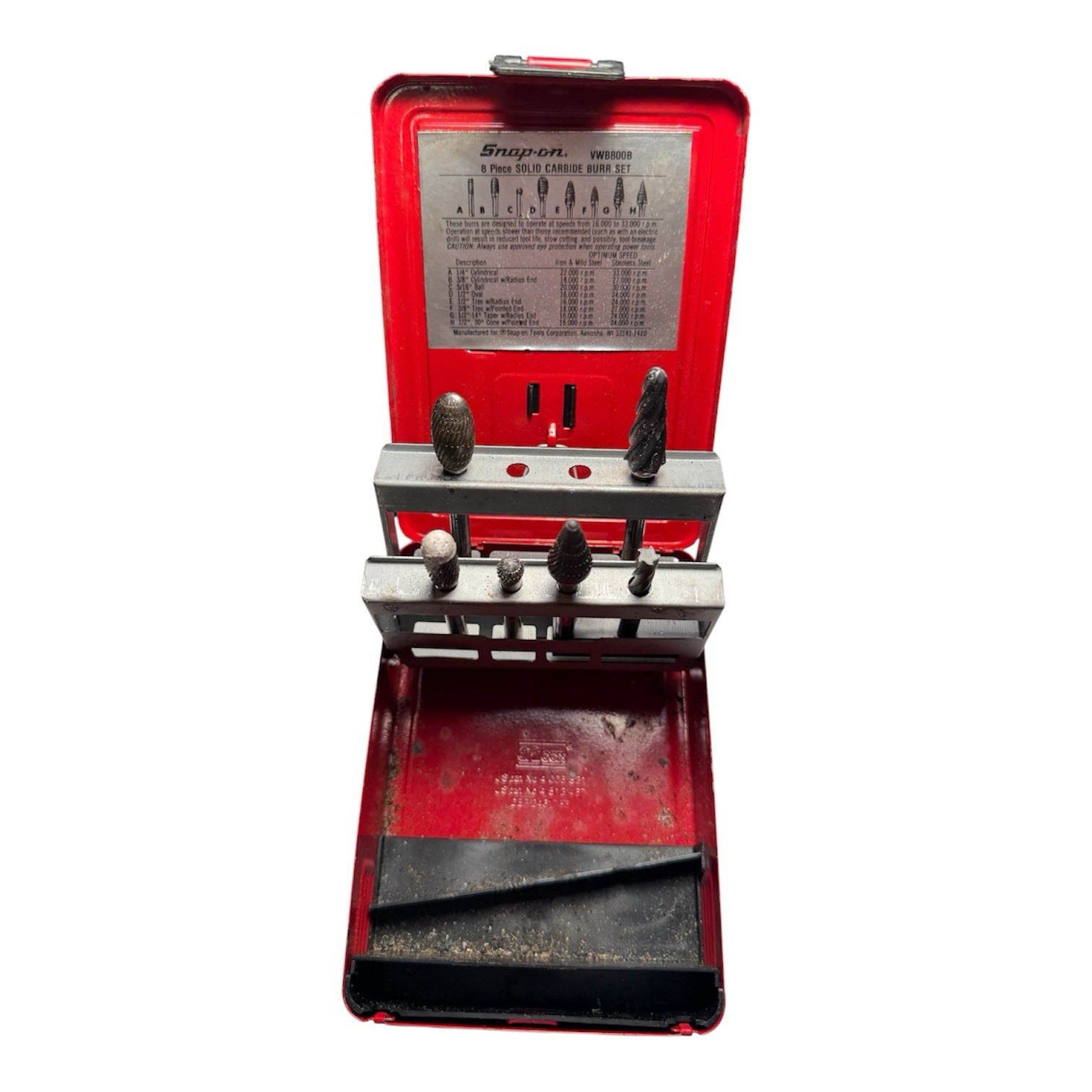 Snap On Tools Burr Bit Set 6pc Solid Carbide W/ Case VWB800B VWB800