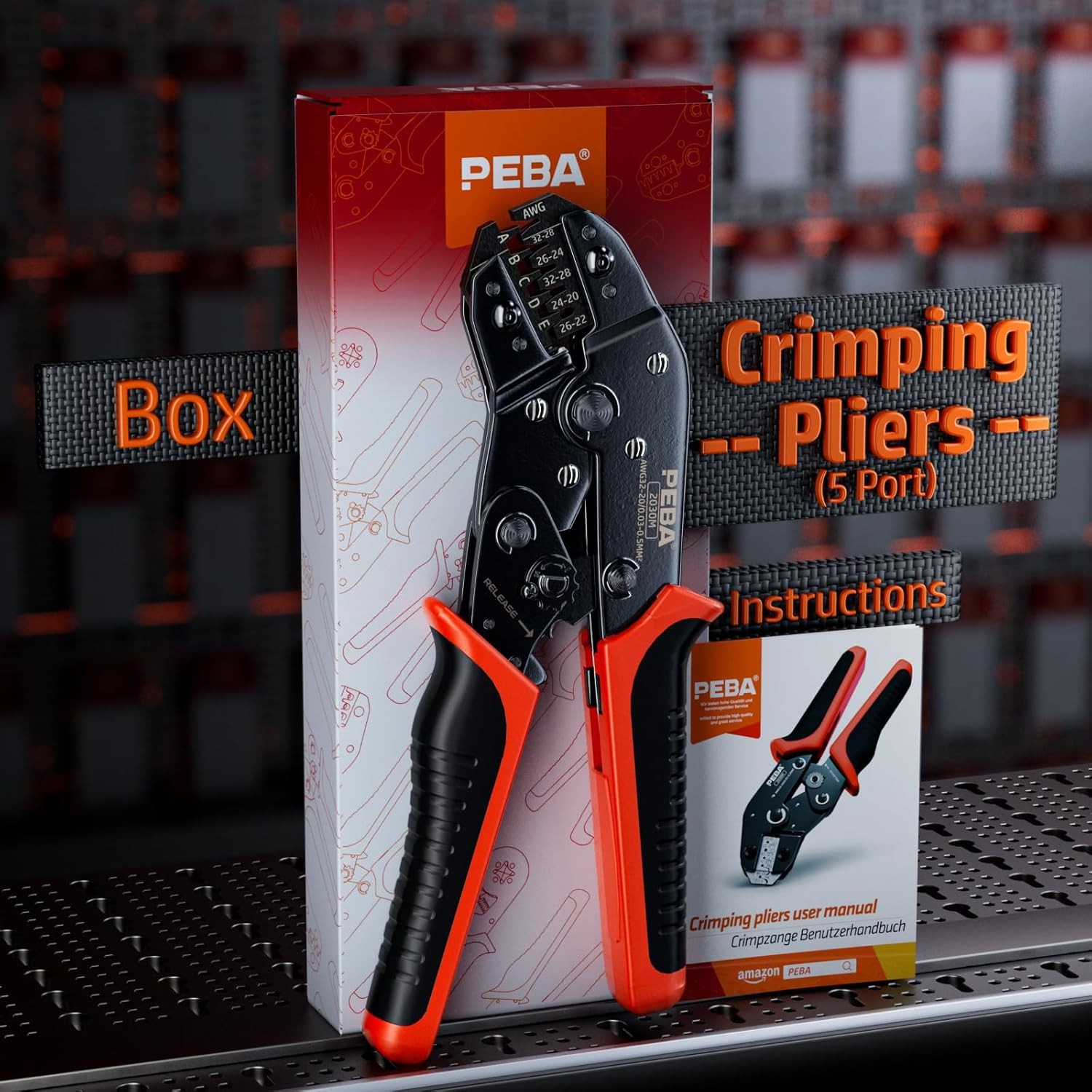PEBA Micro Connector Pin Crimping Tool 0.03-0.5mm² 32-20AWG Red Metallic