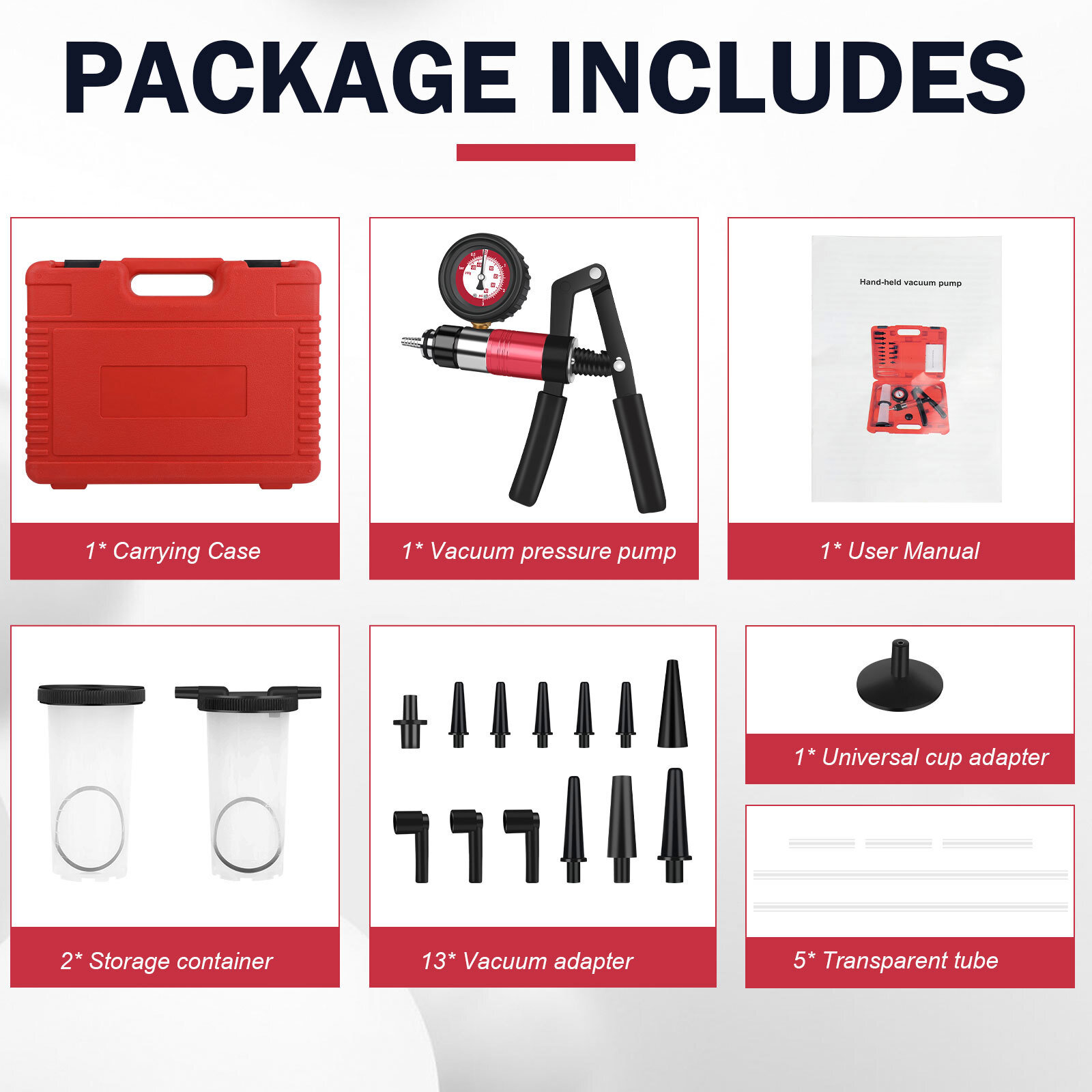 23Pcs Hand Held Vacuum and Pressure Pump Tester Tool Brake Bleeder Kit + Case