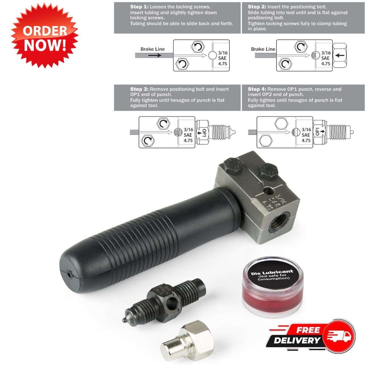 3/16 Inch Double Flaring Tool SAE 45 Degree for Automotive Brake Line Repair
