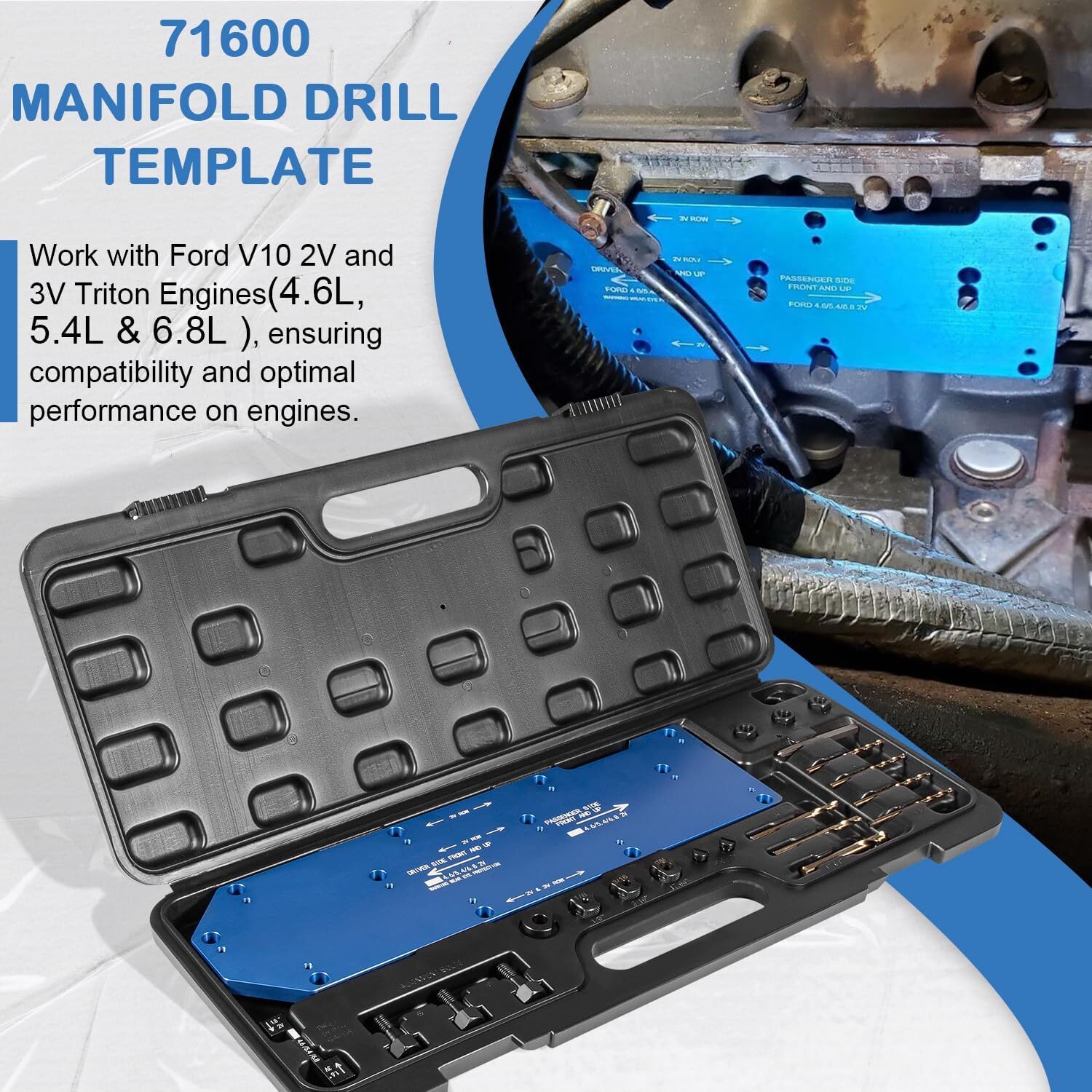 71600 for Ford V10 2V 3V 4.6L 5.4L 6.8L Broken Exhaust Manifold Drill Template