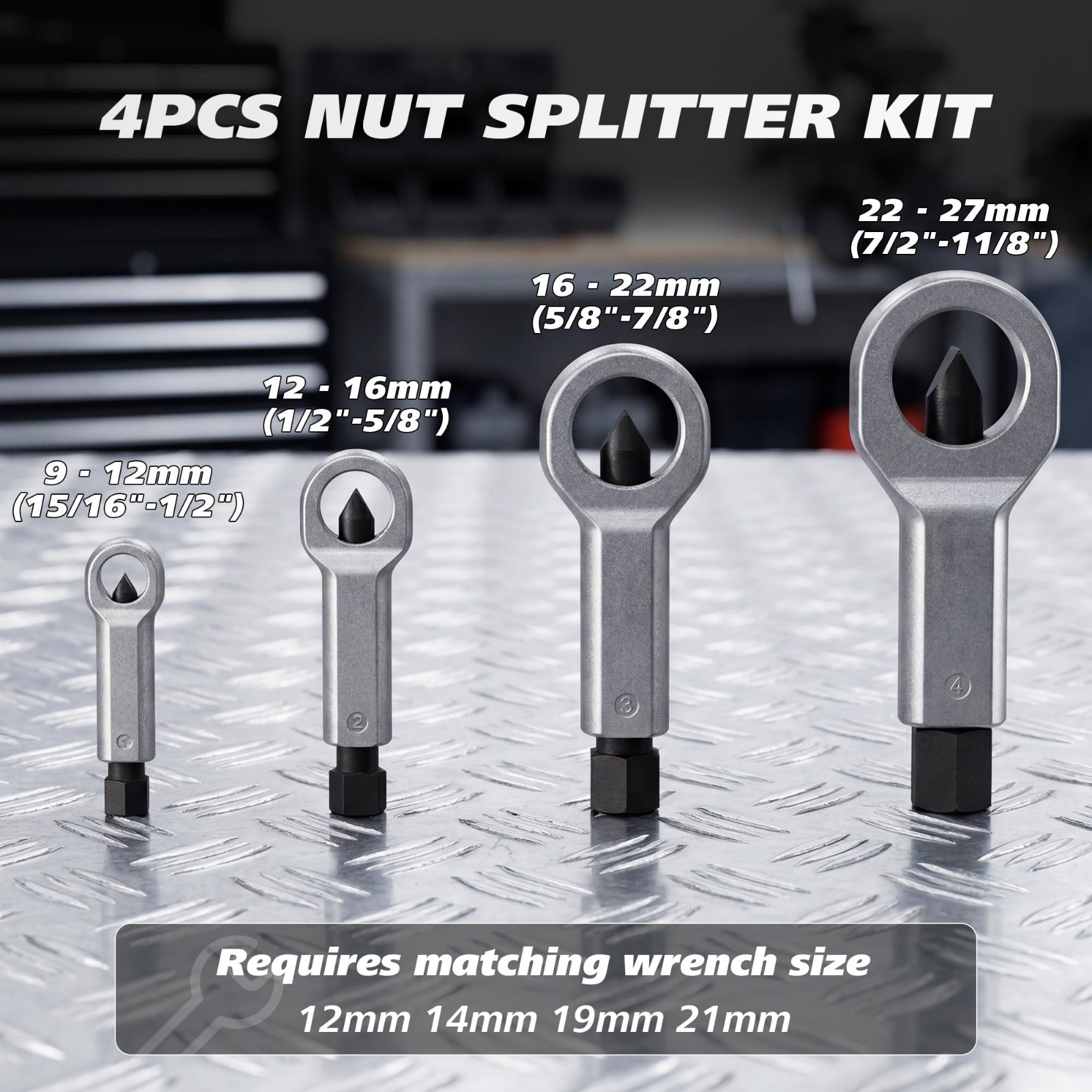 4-Piece Heavy Duty Nut Splitter Set – Manual Nut Cracker Tool for Broken Rusted