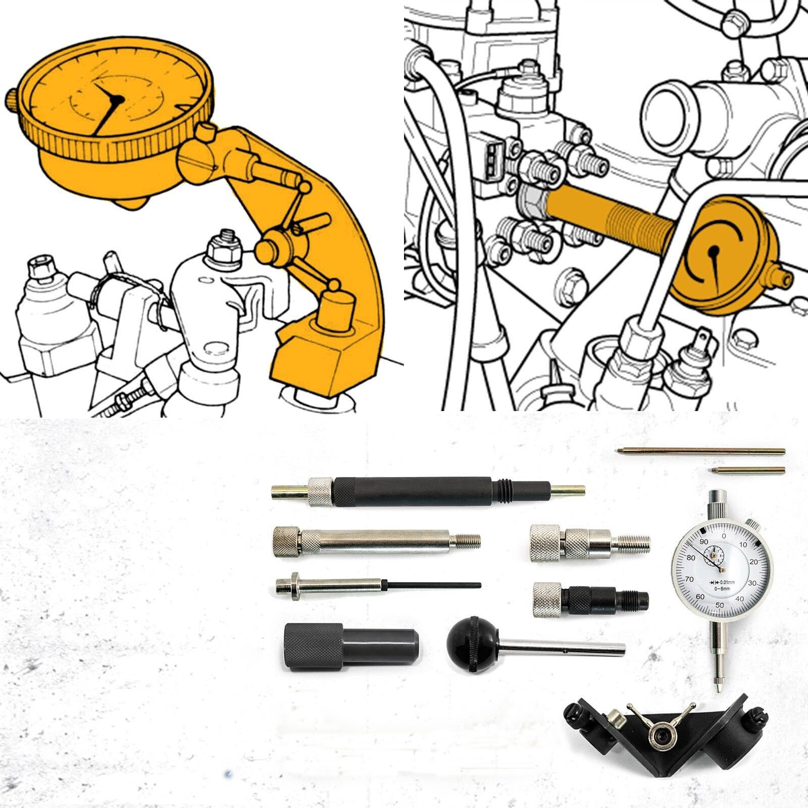 Diesel Fuel Injection Pump Timing Indicator Tool Set for Bosch EP/VE Rotary Dens