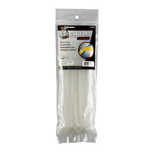 Performance Tools W2908 8in. Cable Ties – White (100pc.)