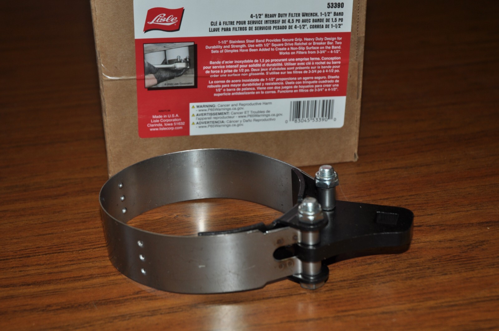 Lisle 53390 4-1/2″ HD FILTER WRENCH, 1-1/2″ BAND For Filter 3-3/4″ to 4-1/2″.