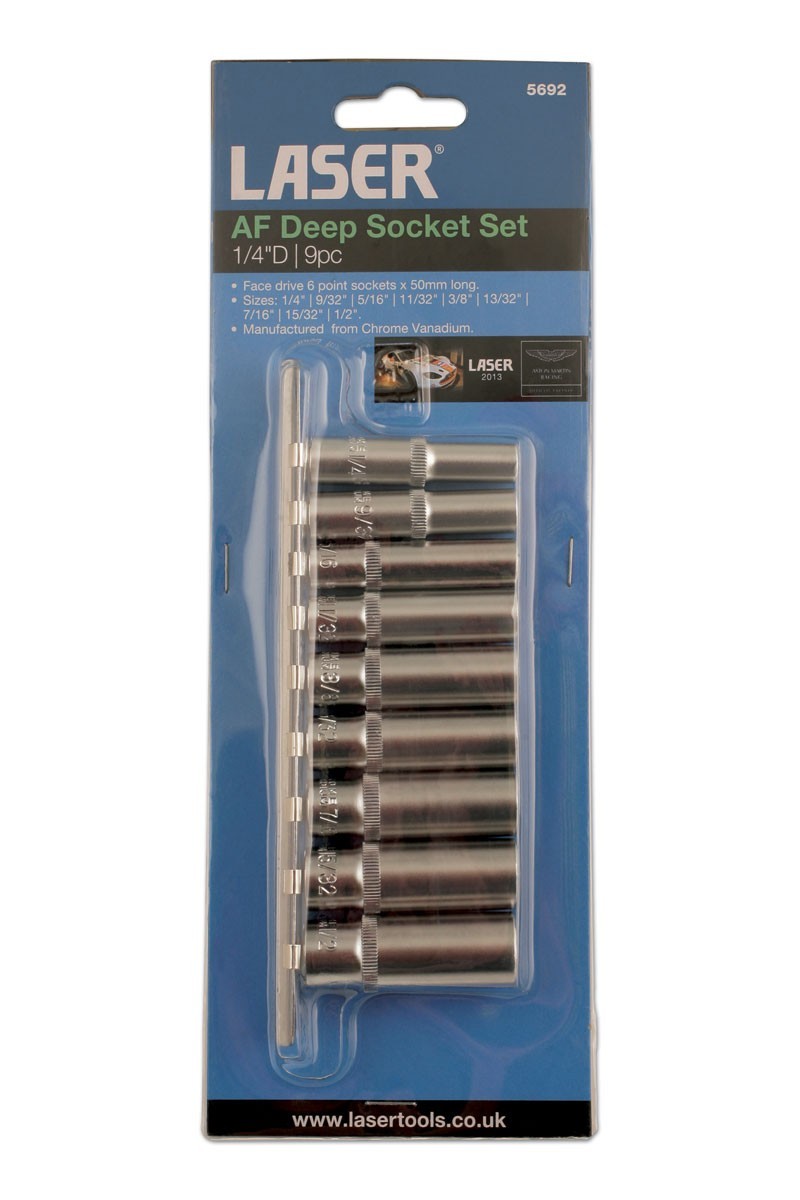 LASER TOOLS 1/4 9/32 5/16 11/32 3/8 13/32 7/16 15/32 1/2 DEEP SOCKET SET 5692