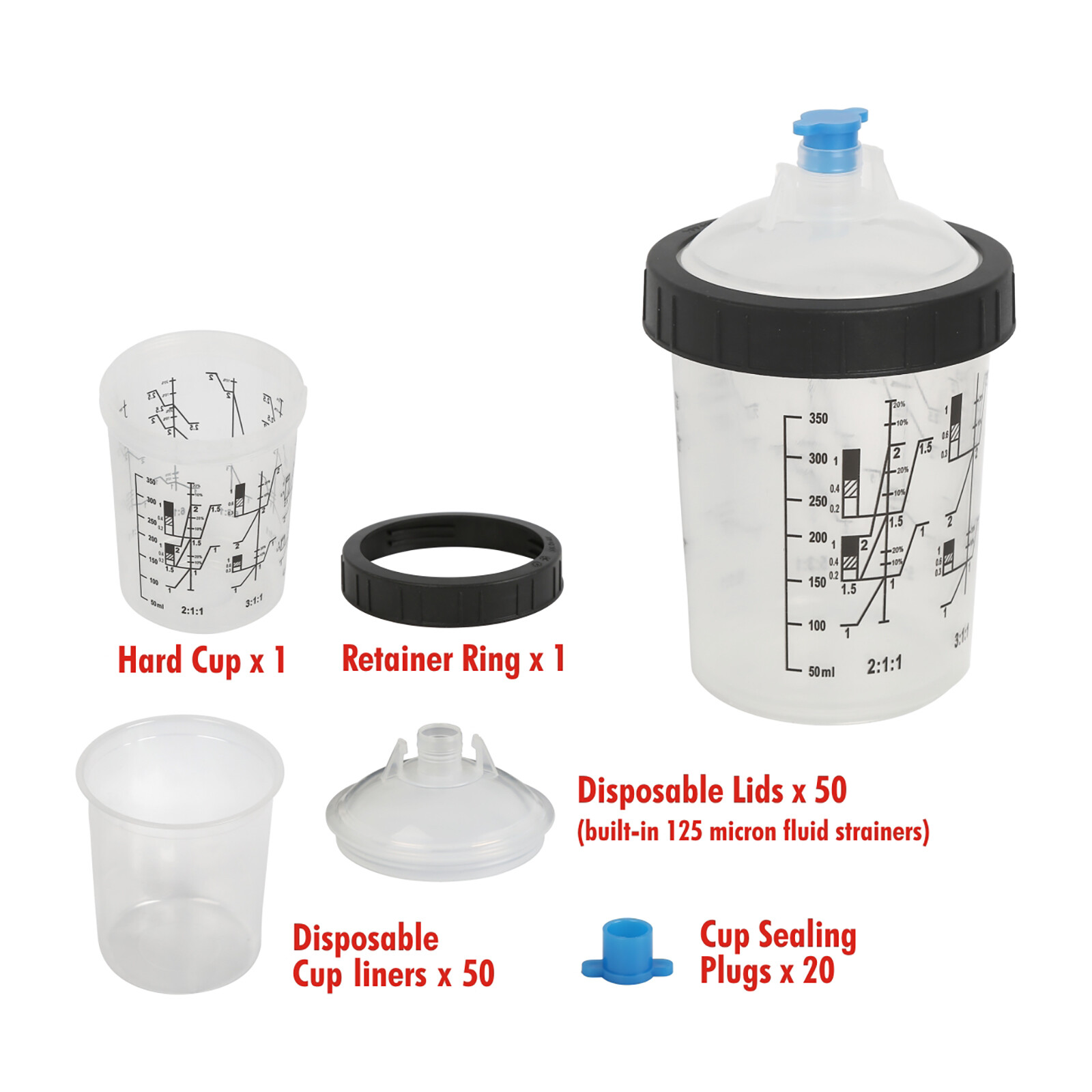 13 Oz Hand Disposable Paint Spray Gun Cup Kit w/Cup Liners &Sealing Plugs 50PACK